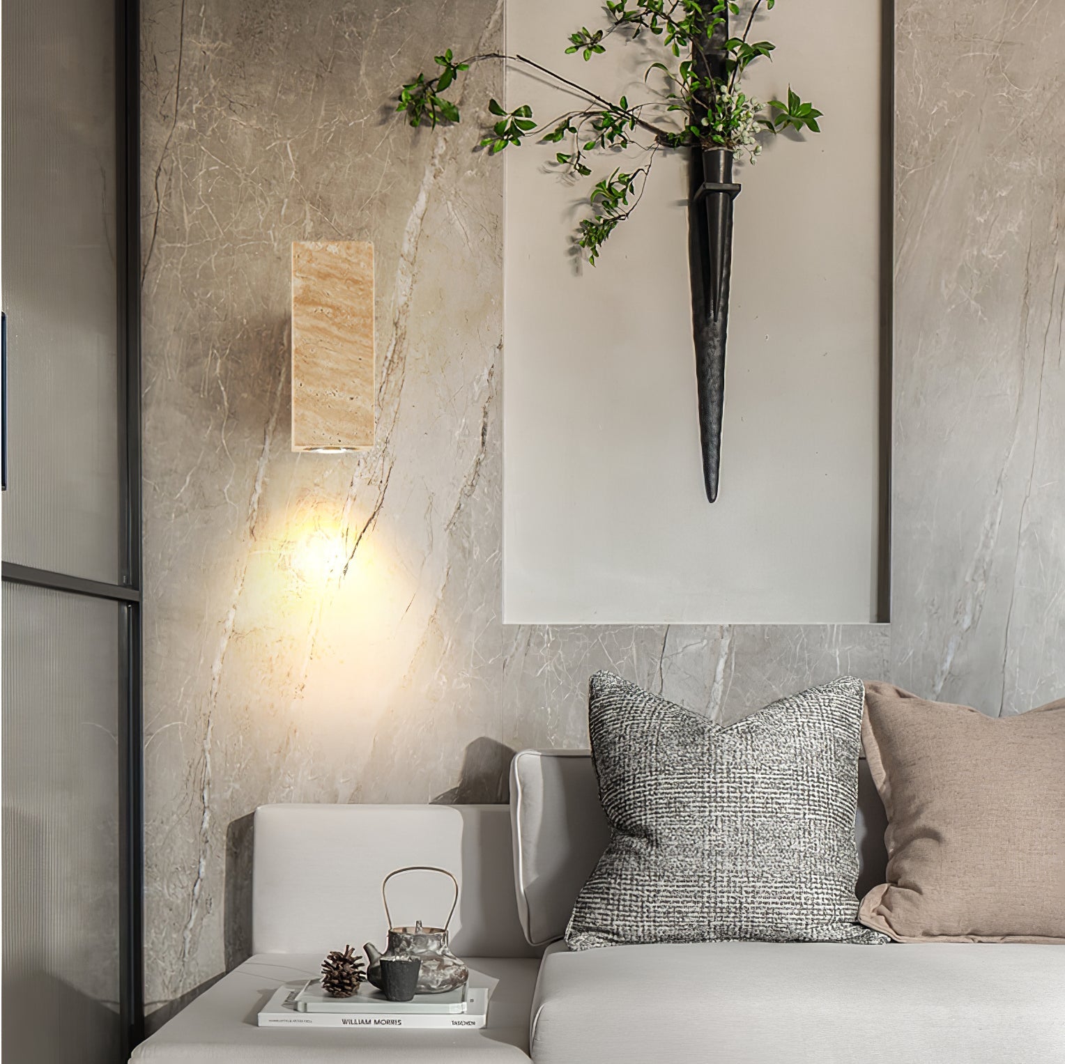 Euterpe - Travertine Cylinder Wall Sconce