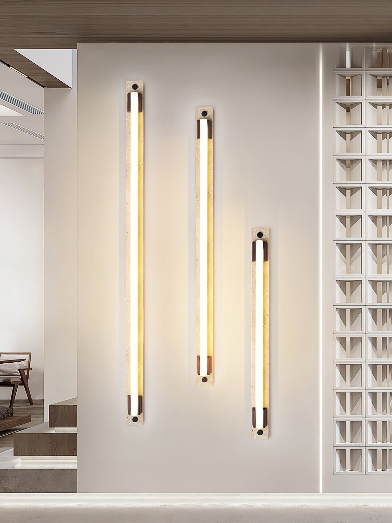 Krios - Travertine and LED Tube Wall Bar