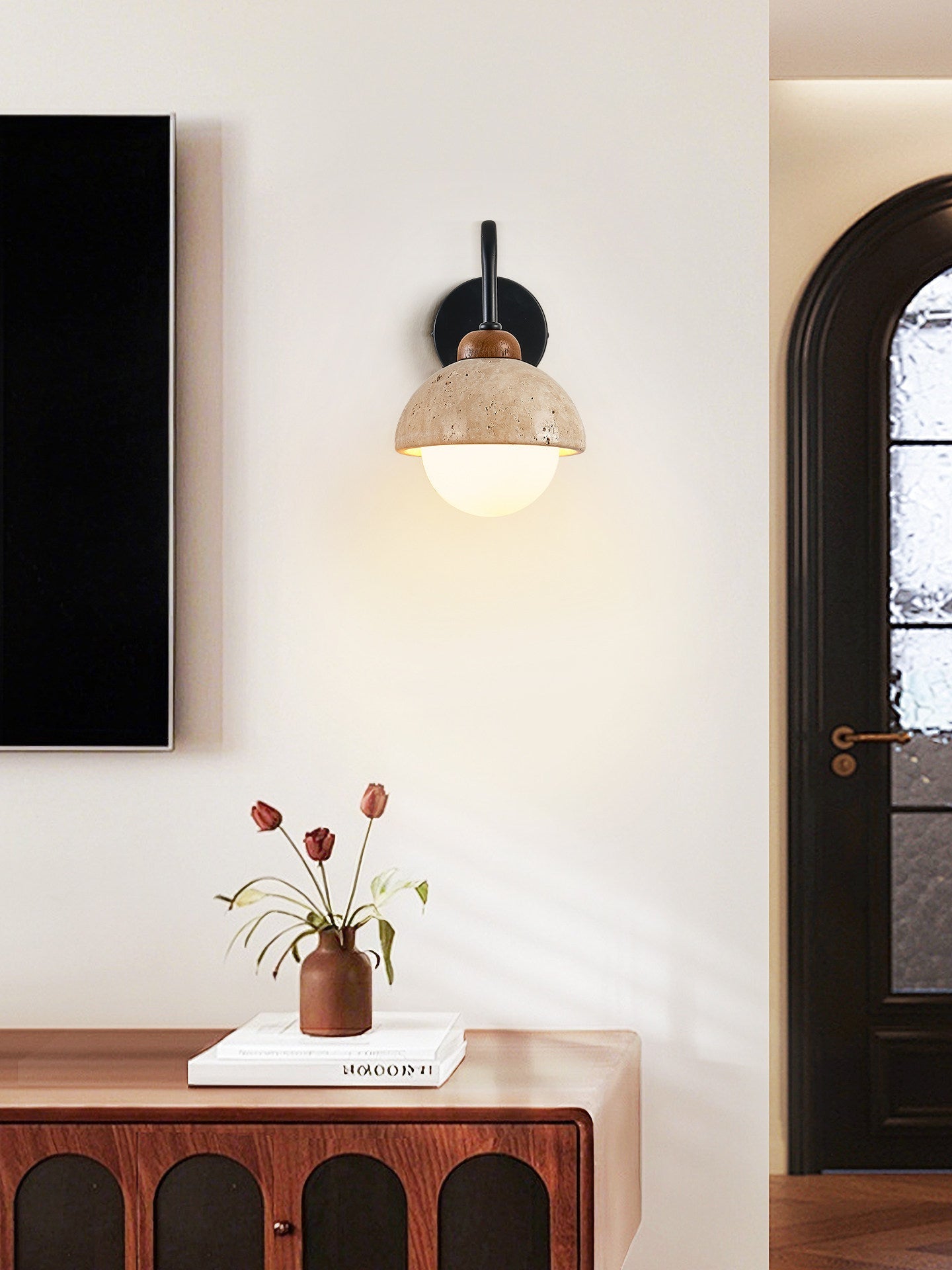 Aigina - Curved Travertine Wall Light