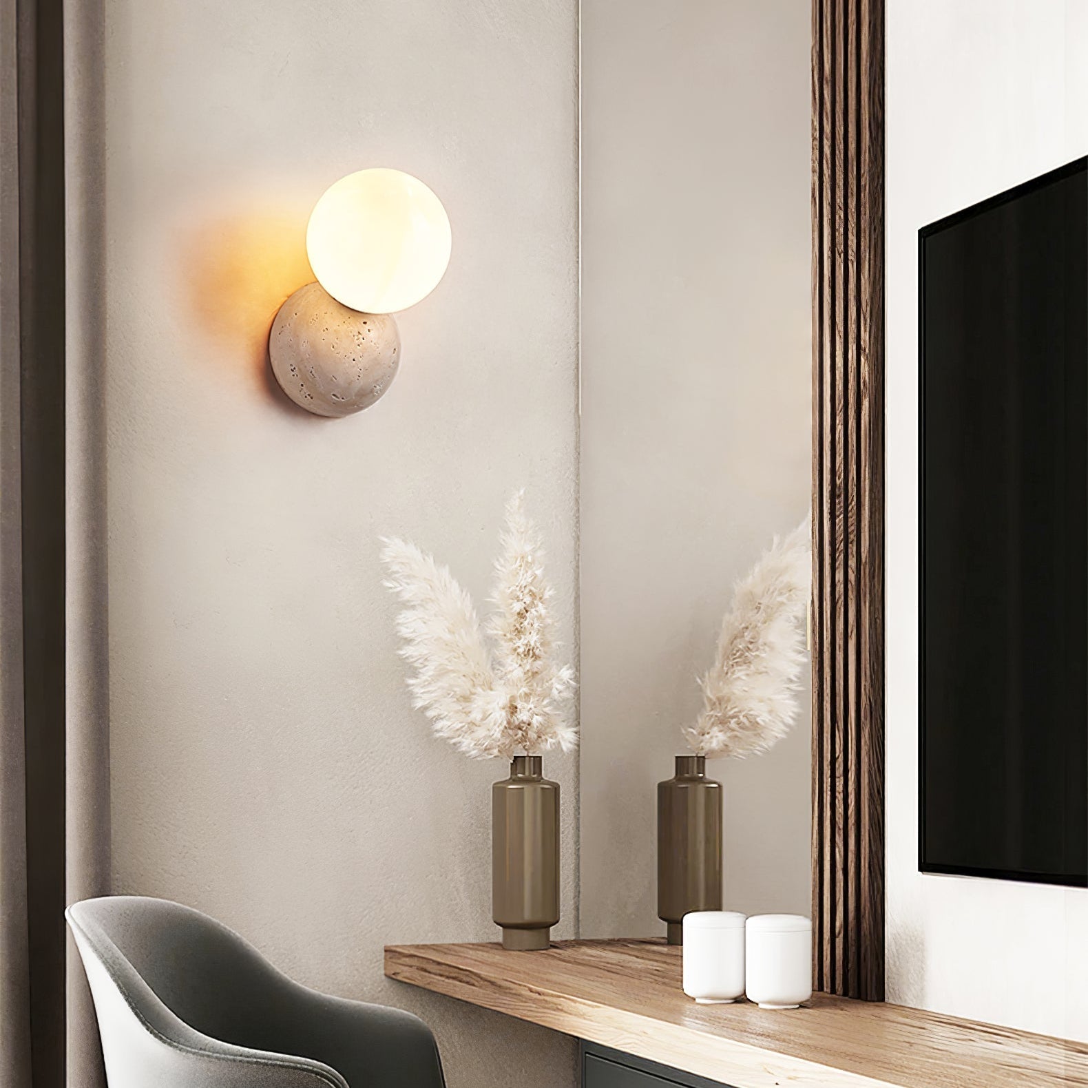 Kepheus - Travertine and Glass Globe Sconce