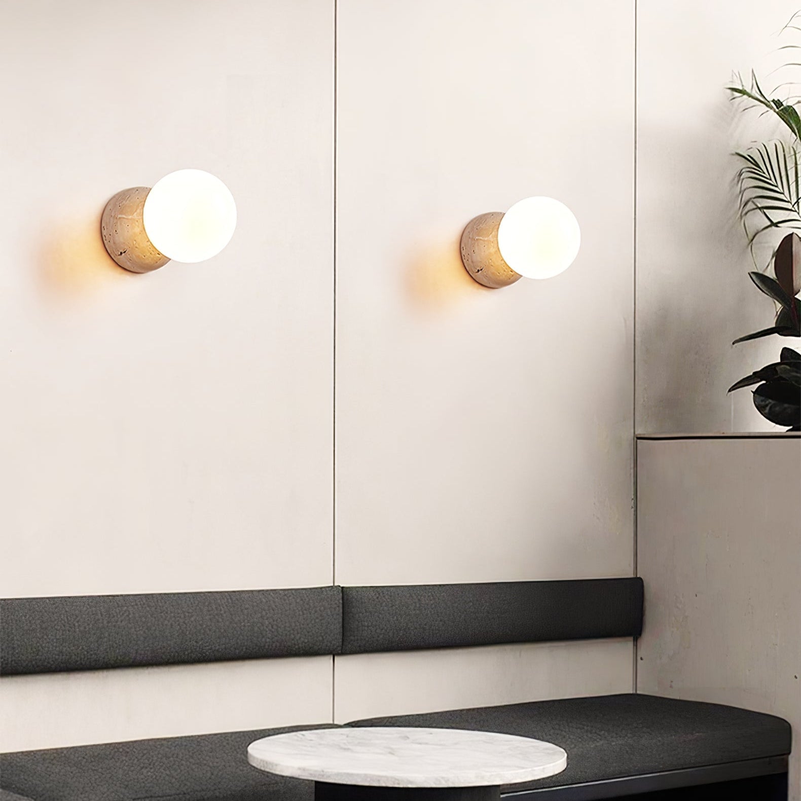 Kepheus - Travertine and Glass Globe Sconce