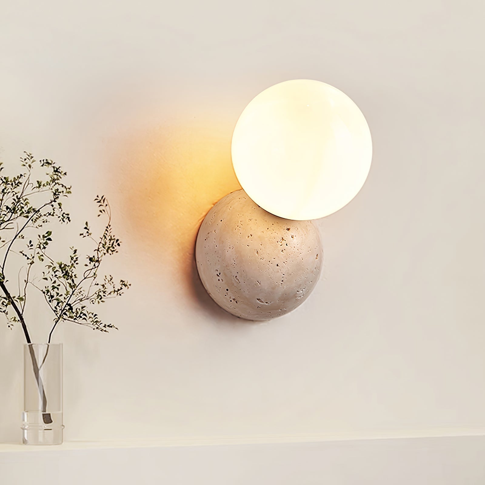 Kepheus - Travertine and Glass Globe Sconce