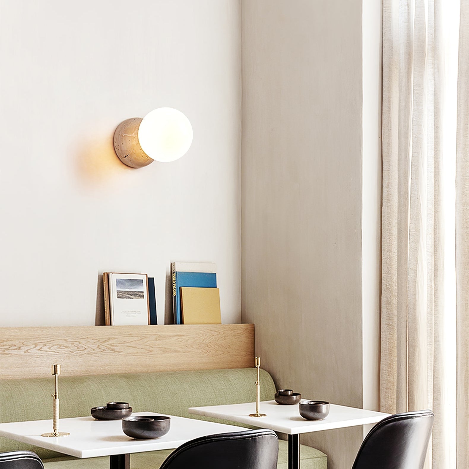 Kepheus - Travertine and Glass Globe Sconce