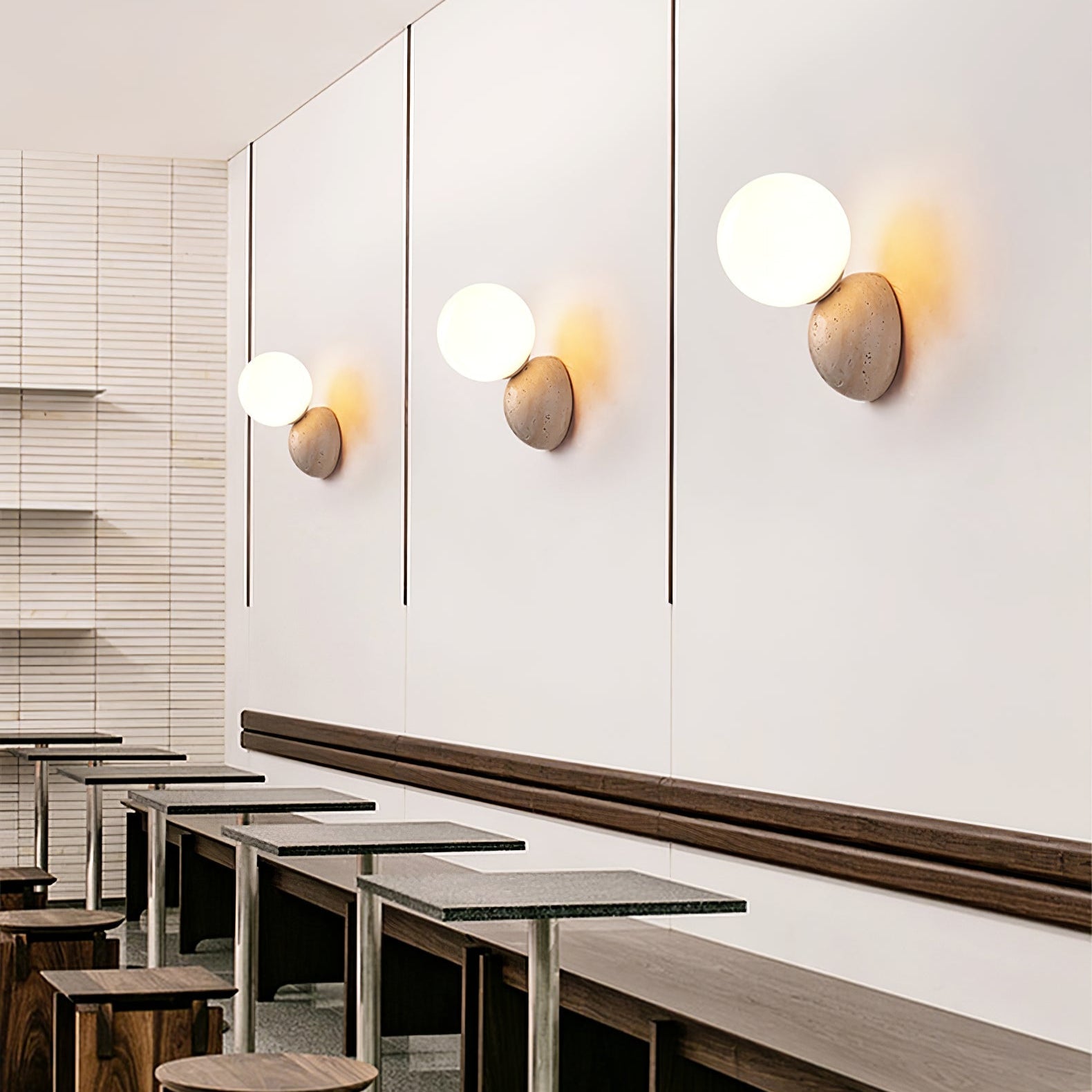 Kepheus - Travertine and Glass Globe Sconce