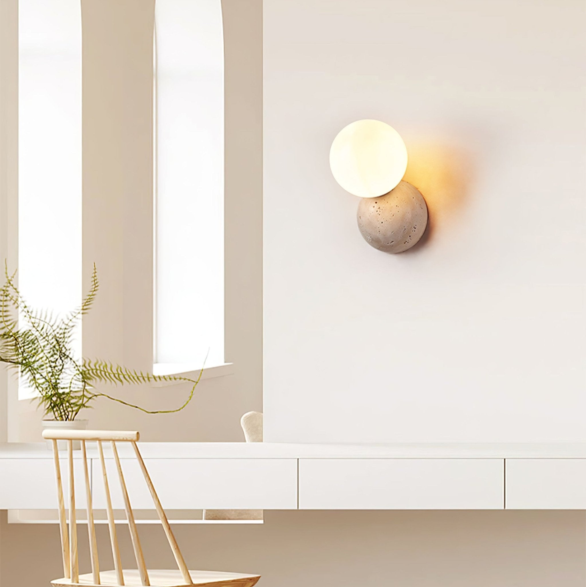 Kepheus - Travertine and Glass Globe Sconce