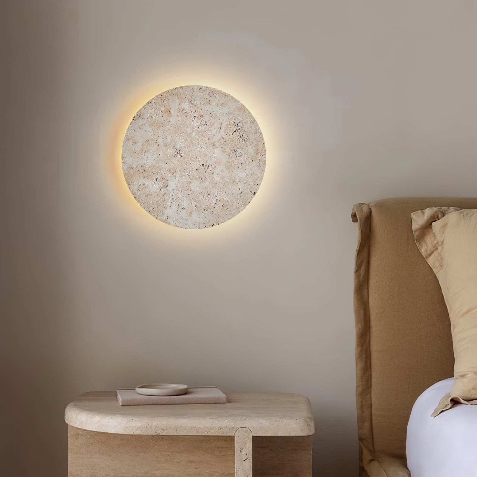 Tyche - Travertine Circle Wall Lamp