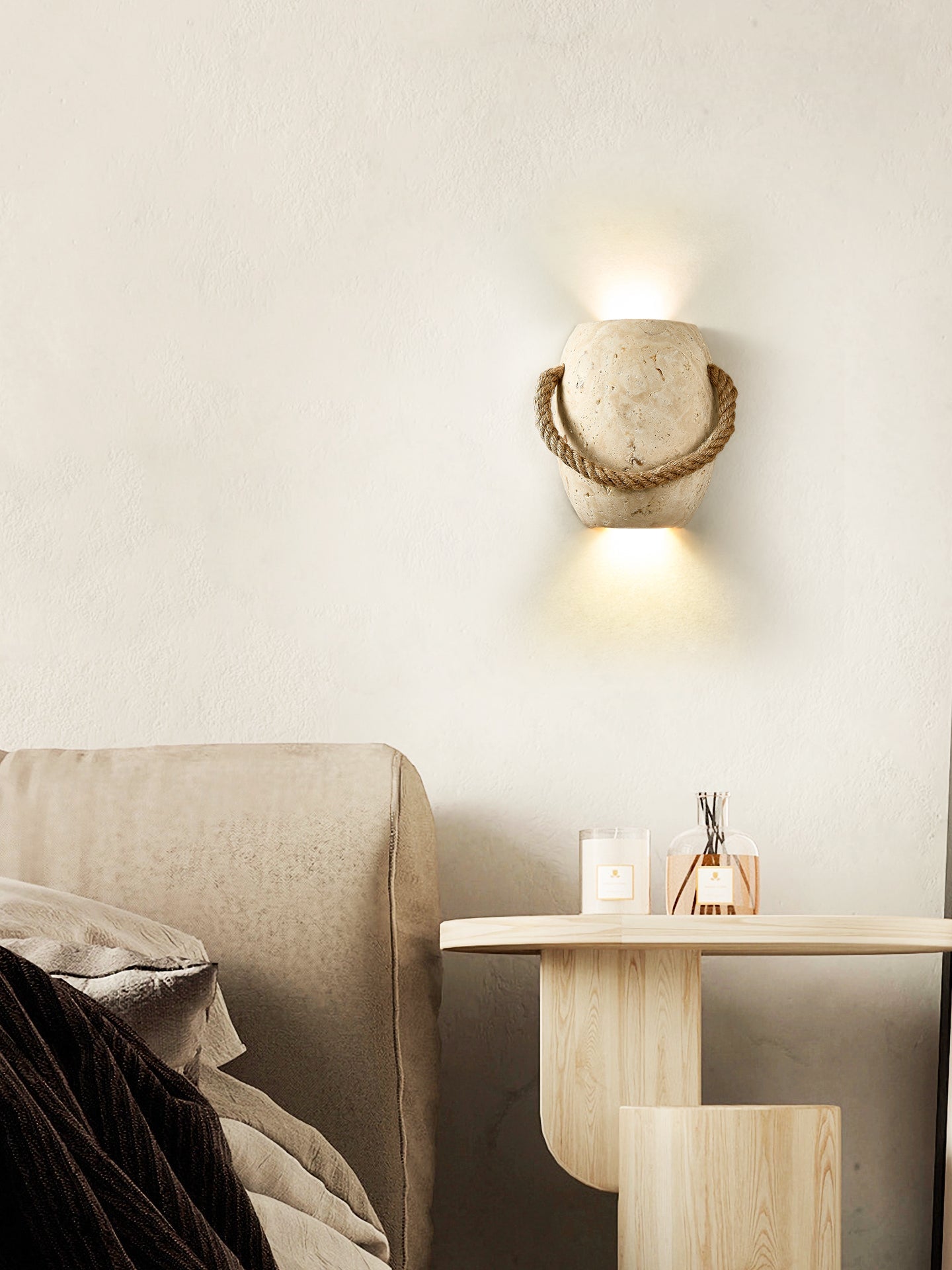 Nereus - Travertine and Hemp Rope Wall Sconce