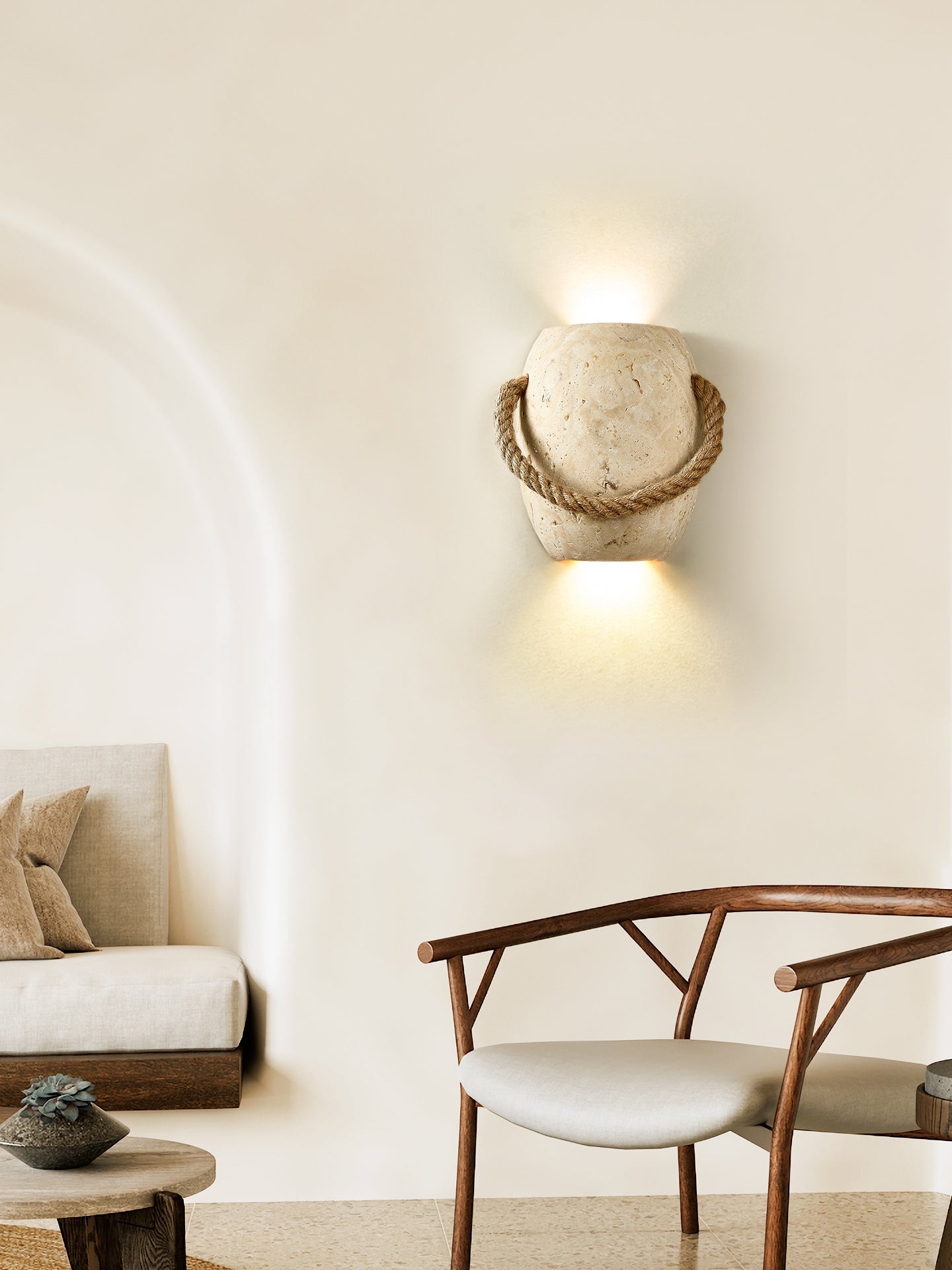 Nereus - Travertine and Hemp Rope Wall Sconce