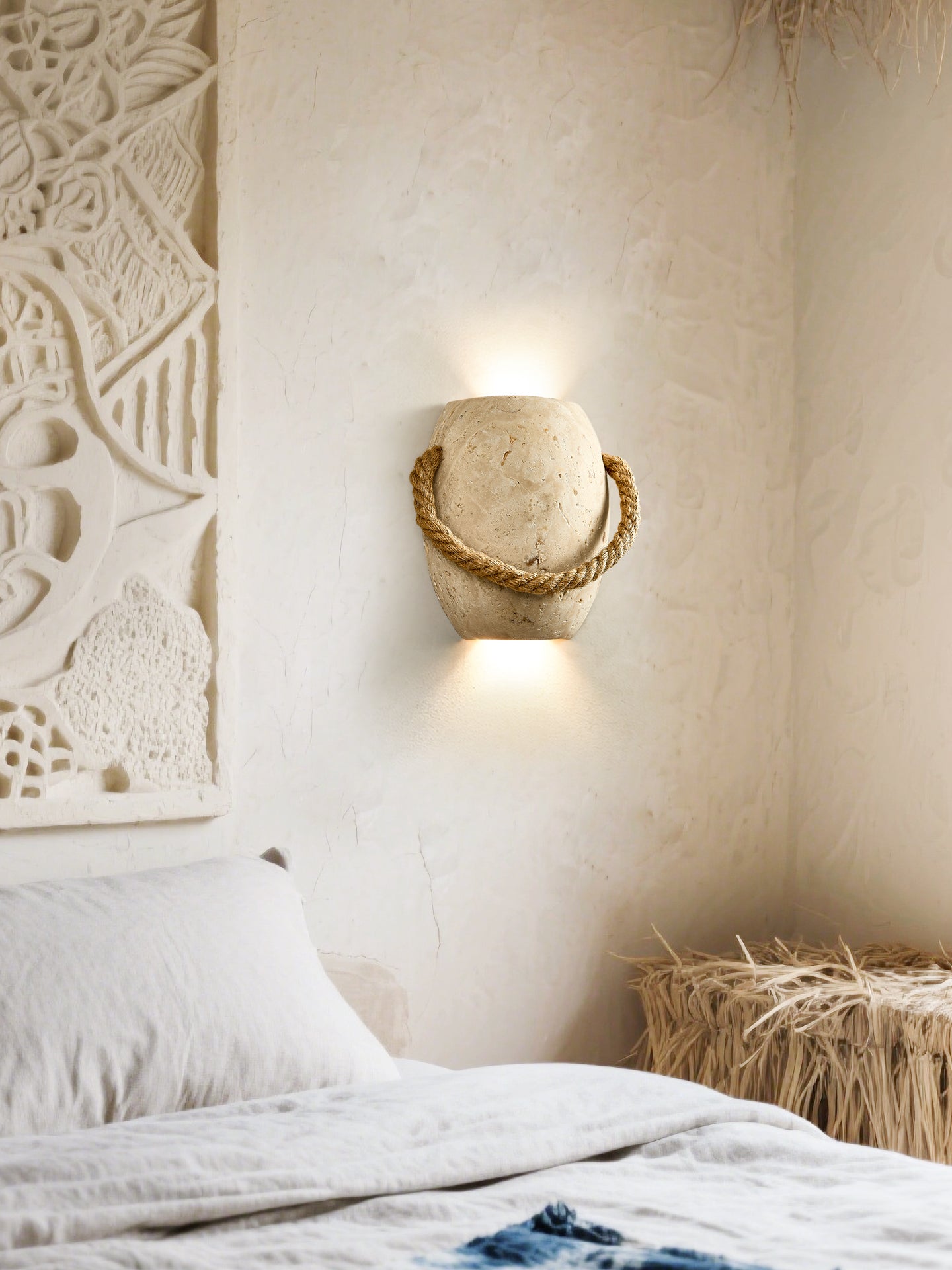 Nereus - Travertine and Hemp Rope Wall Sconce