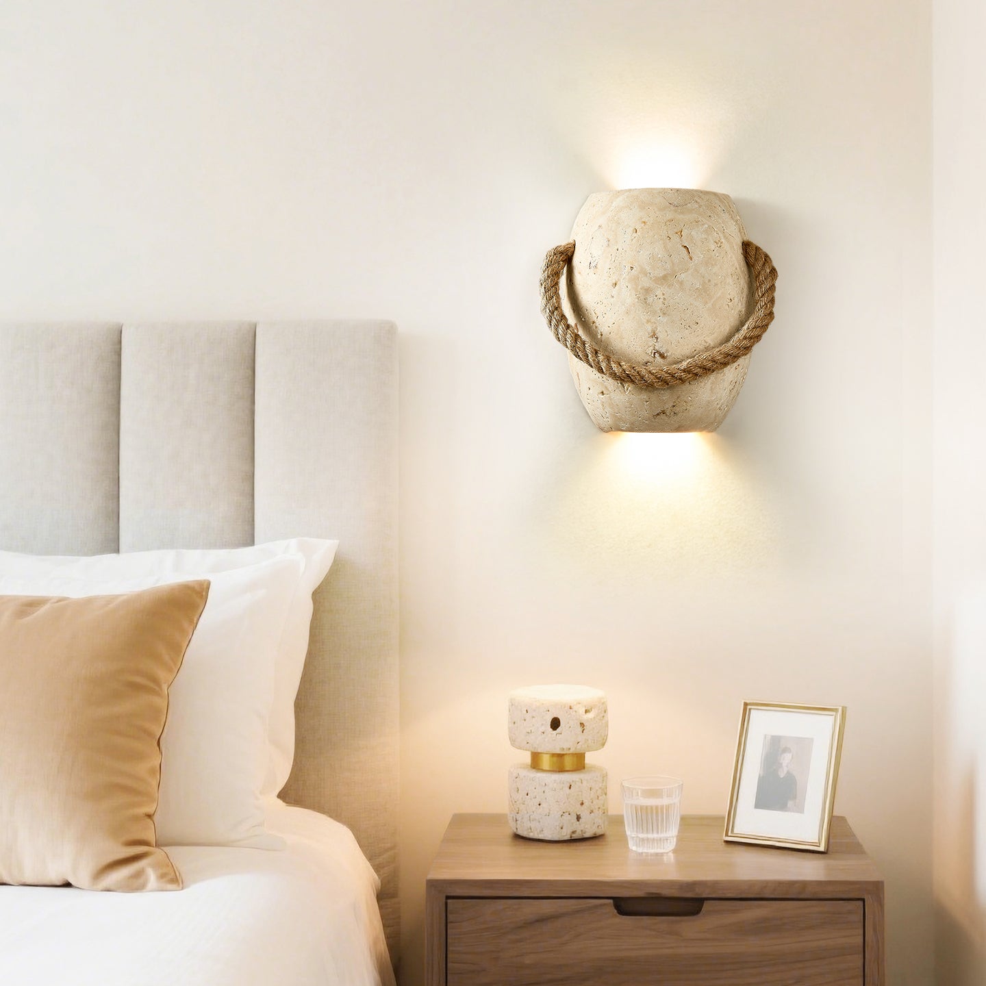 Nereus - Travertine and Hemp Rope Wall Sconce