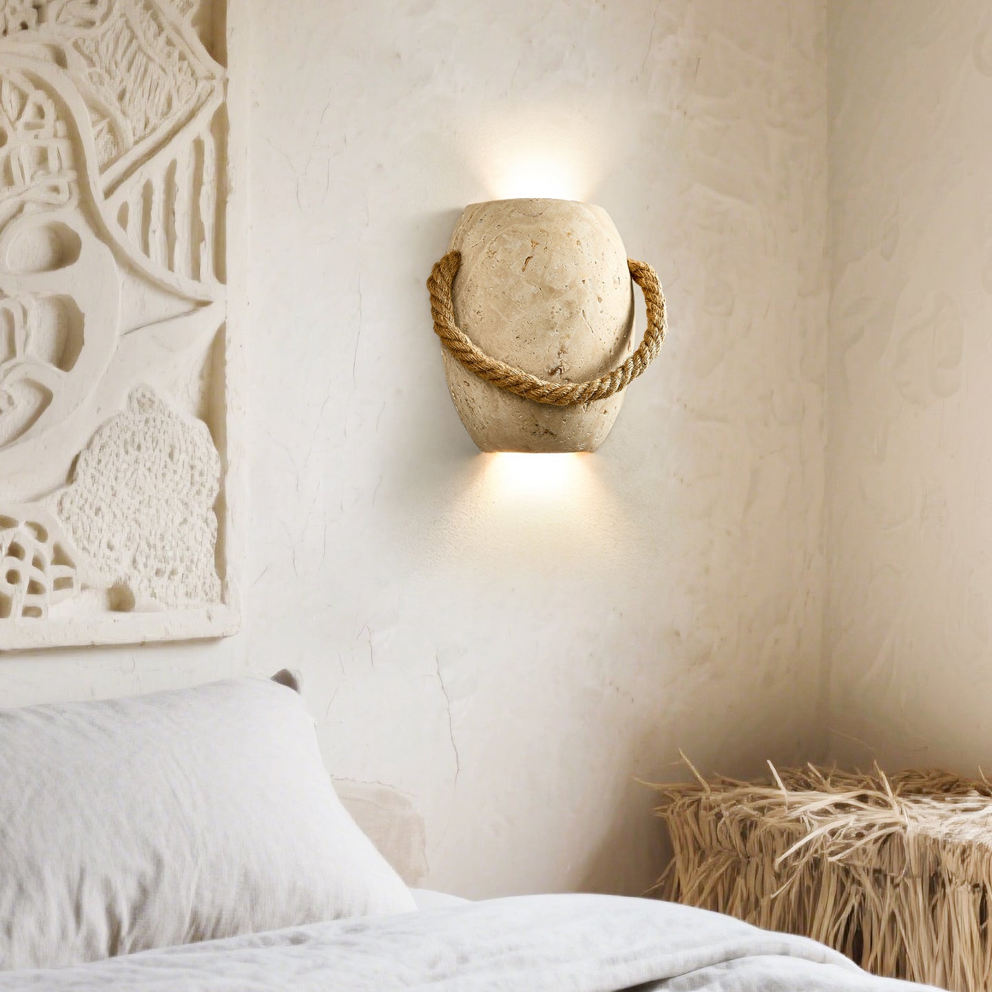 Nereus - Travertine and Hemp Rope Wall Sconce