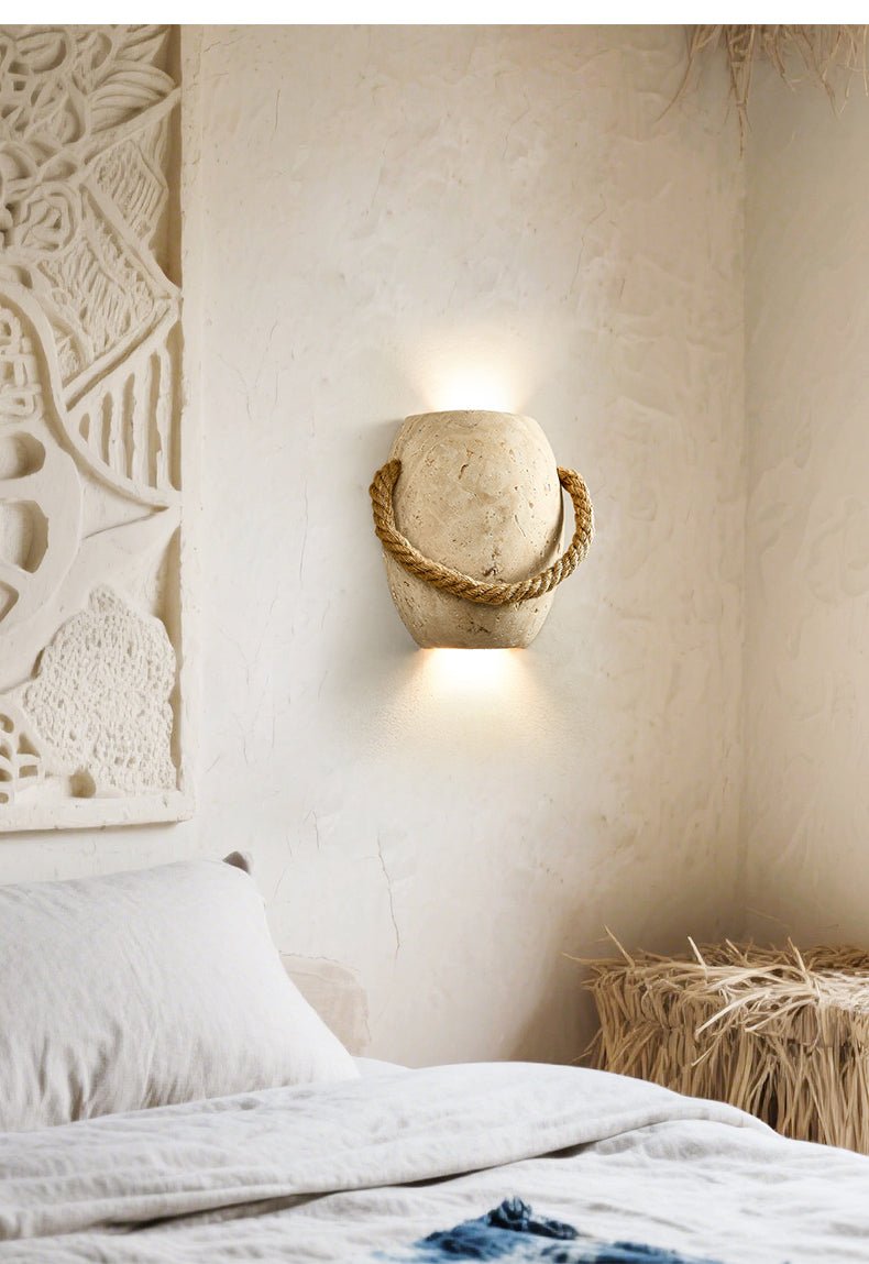 Nereus - Travertine and Hemp Rope Wall Sconce