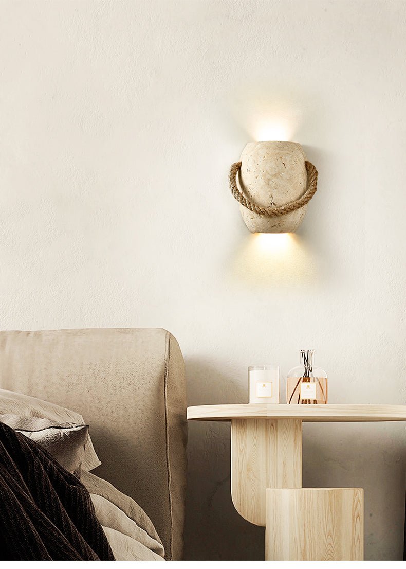 Nereus - Travertine and Hemp Rope Wall Sconce