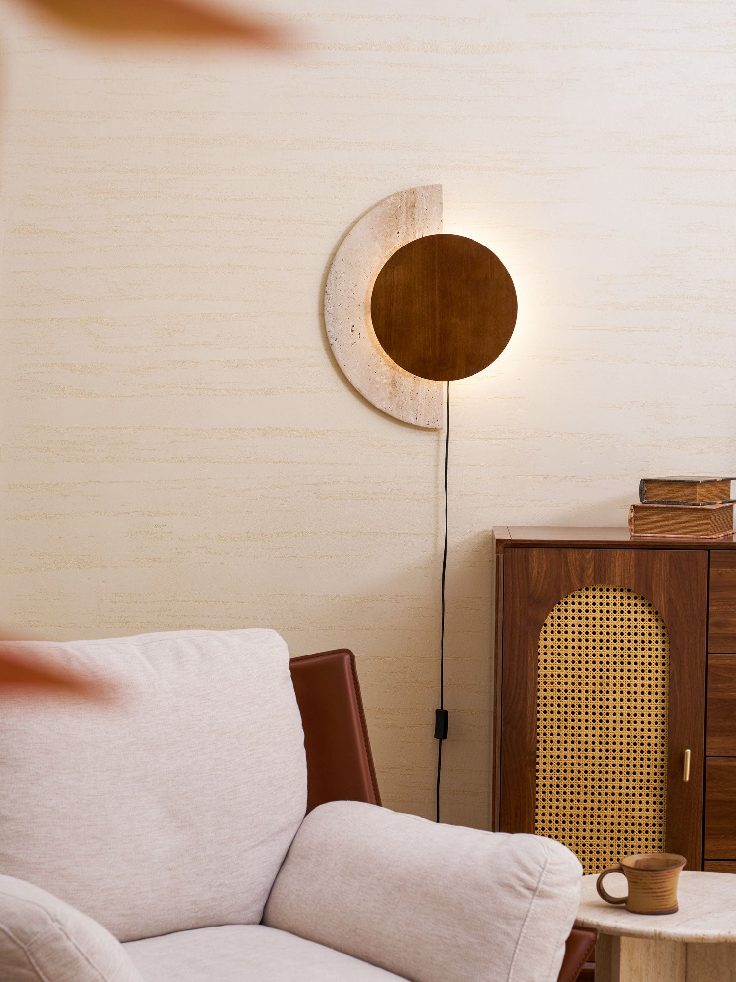 Psamathe - Plug-in Travertine Wall Sconce