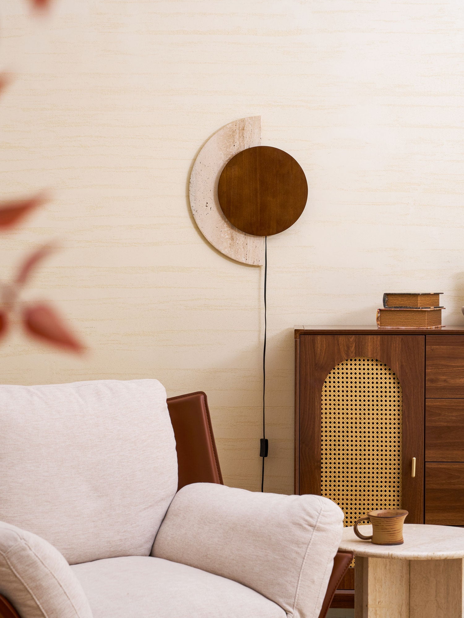Psamathe - Plug-in Travertine Wall Sconce
