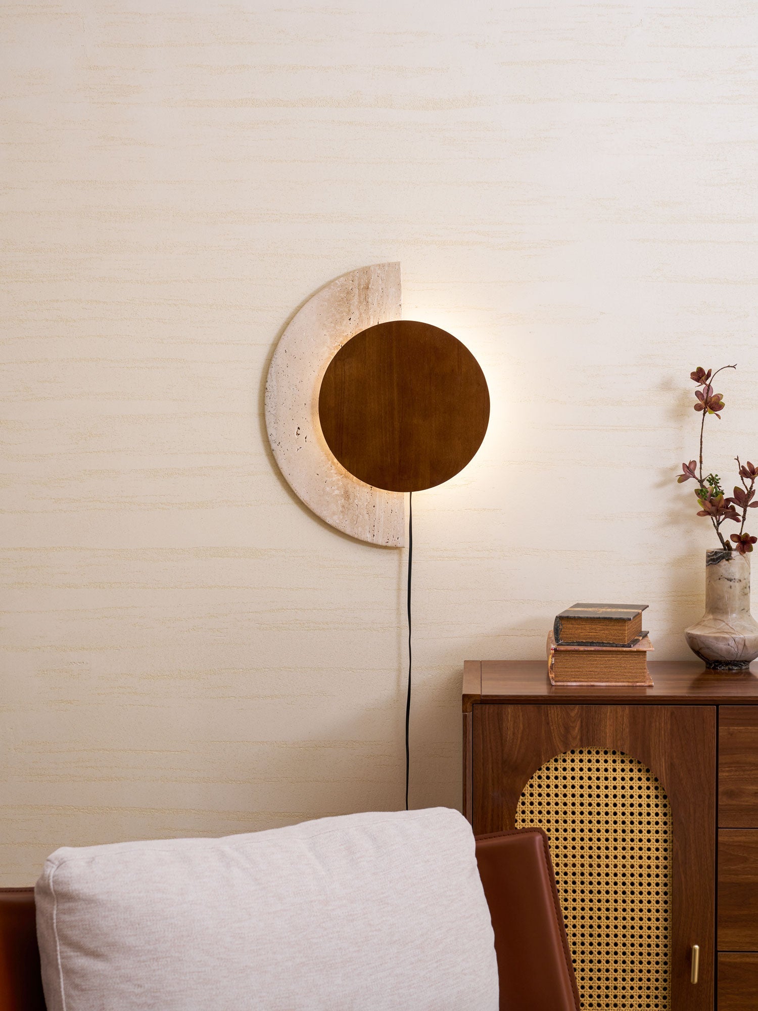 Psamathe - Plug-in Travertine Wall Sconce