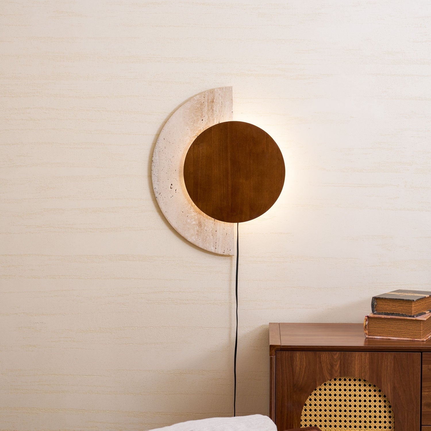 Psamathe - Plug-in Travertine Wall Sconce