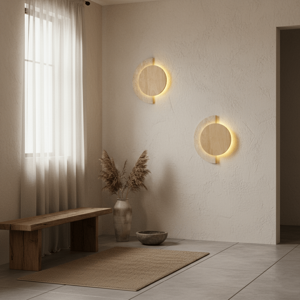 Panope - Travertine Crescent Wall Sconce