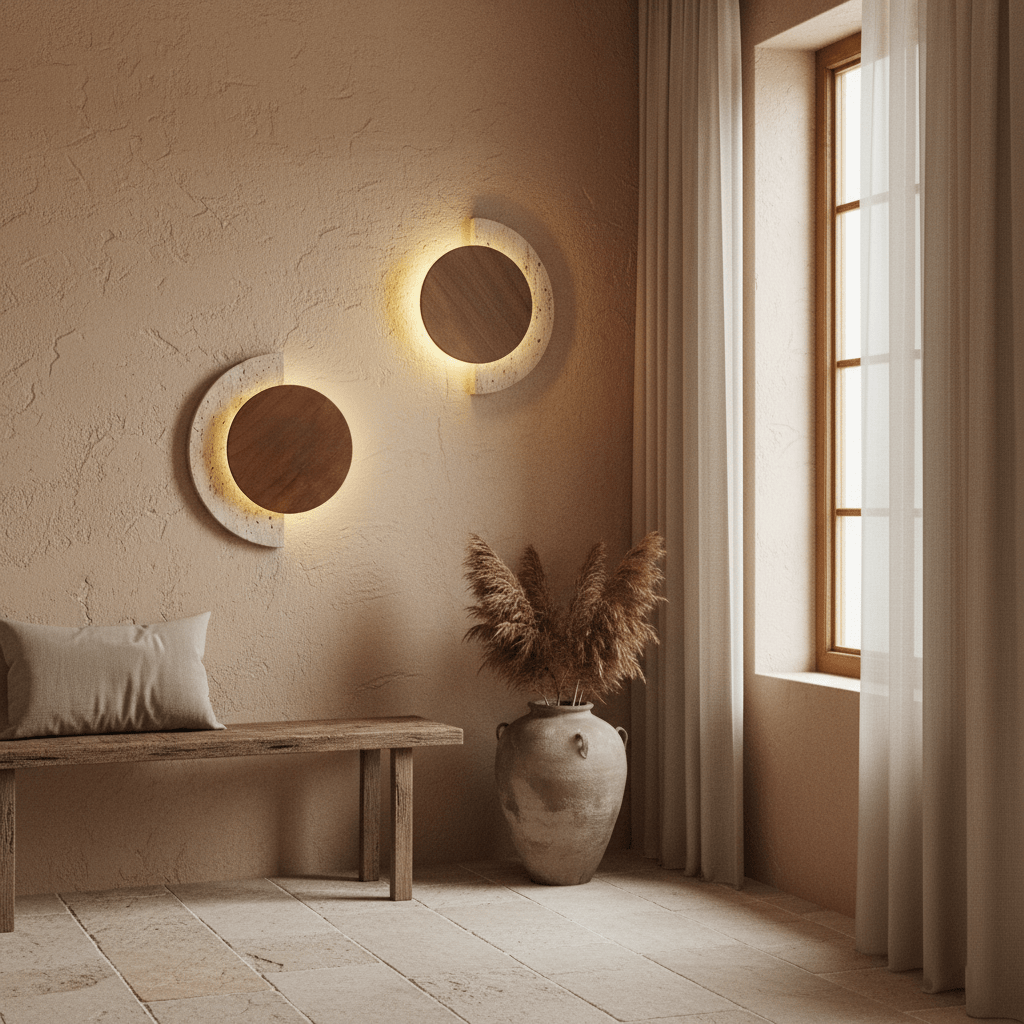 Panope - Travertine Crescent Wall Sconce