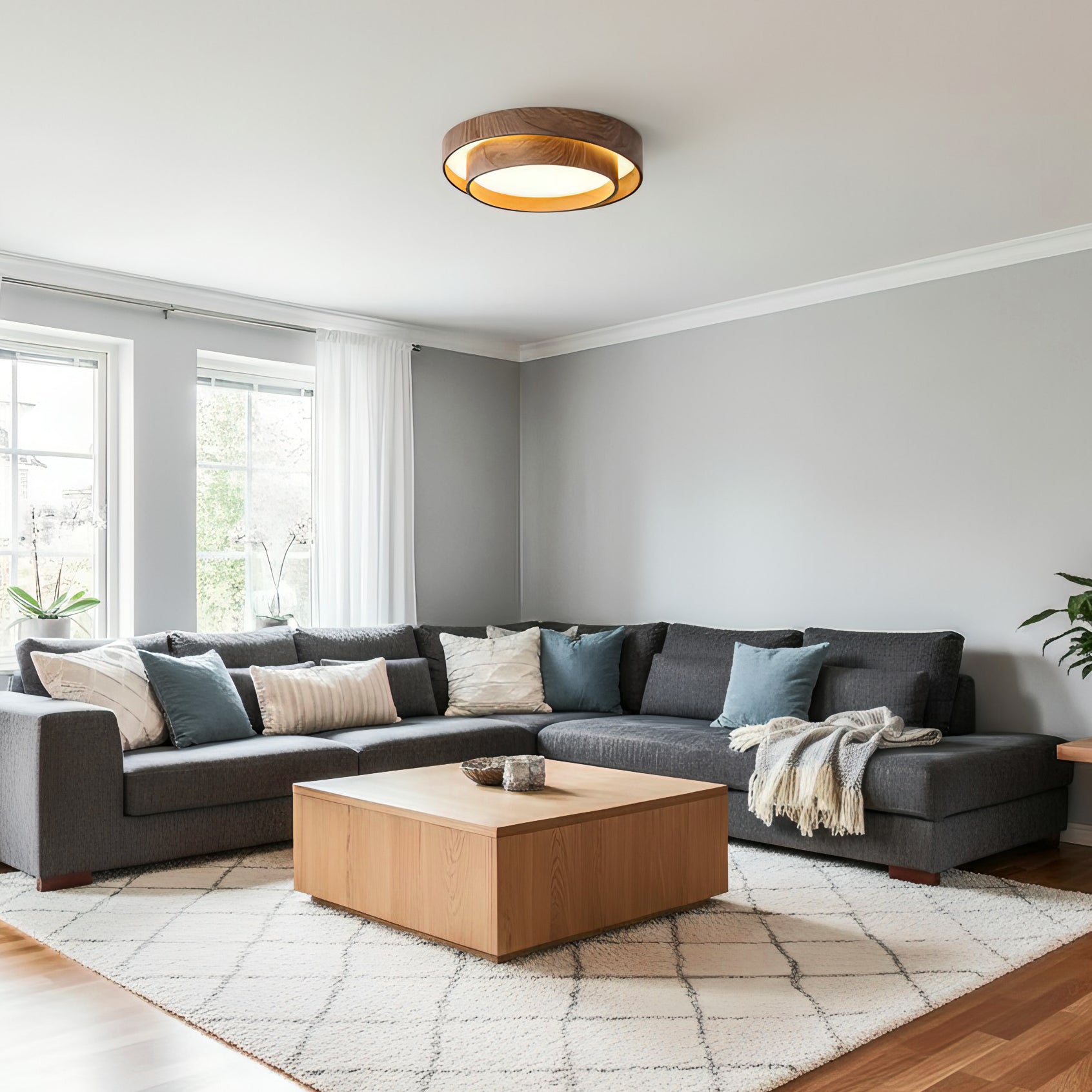 Audie Walnut Finish LED Ceiling Lamp – detail 7