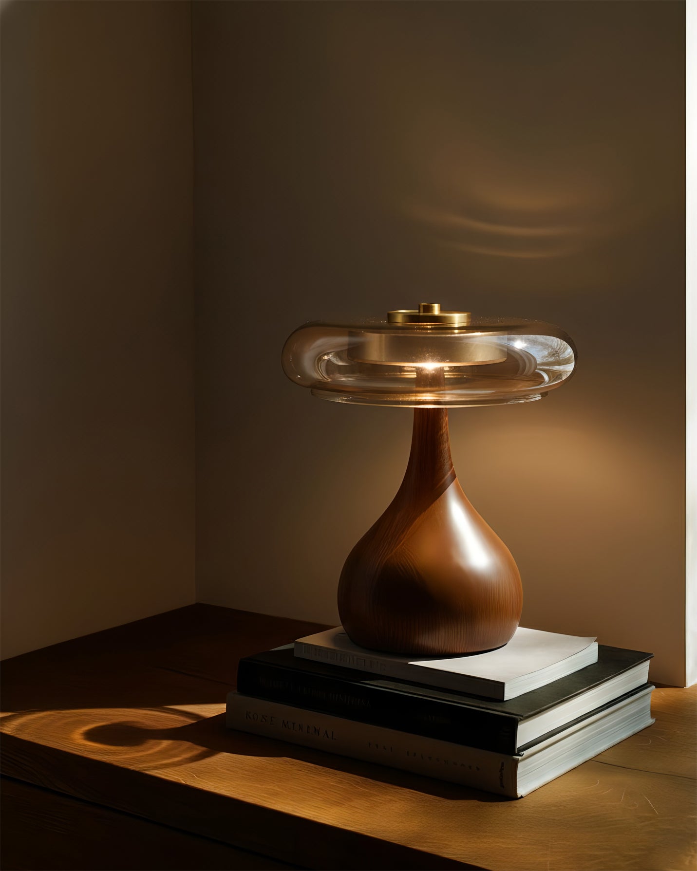 Dolly Brass, Glass and Walnut Table Lamp – detail 5