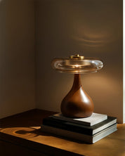 Dolly Brass, Glass and Walnut Table Lamp – detail 5