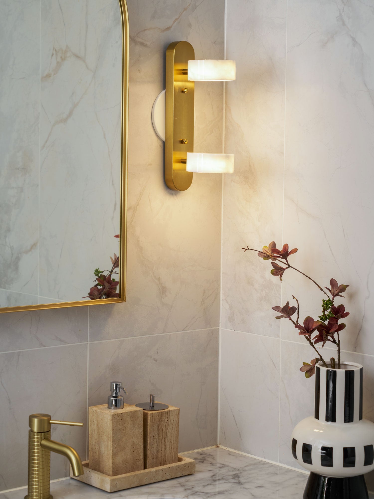 Melpomene - Travertine and Marble Vanity Light