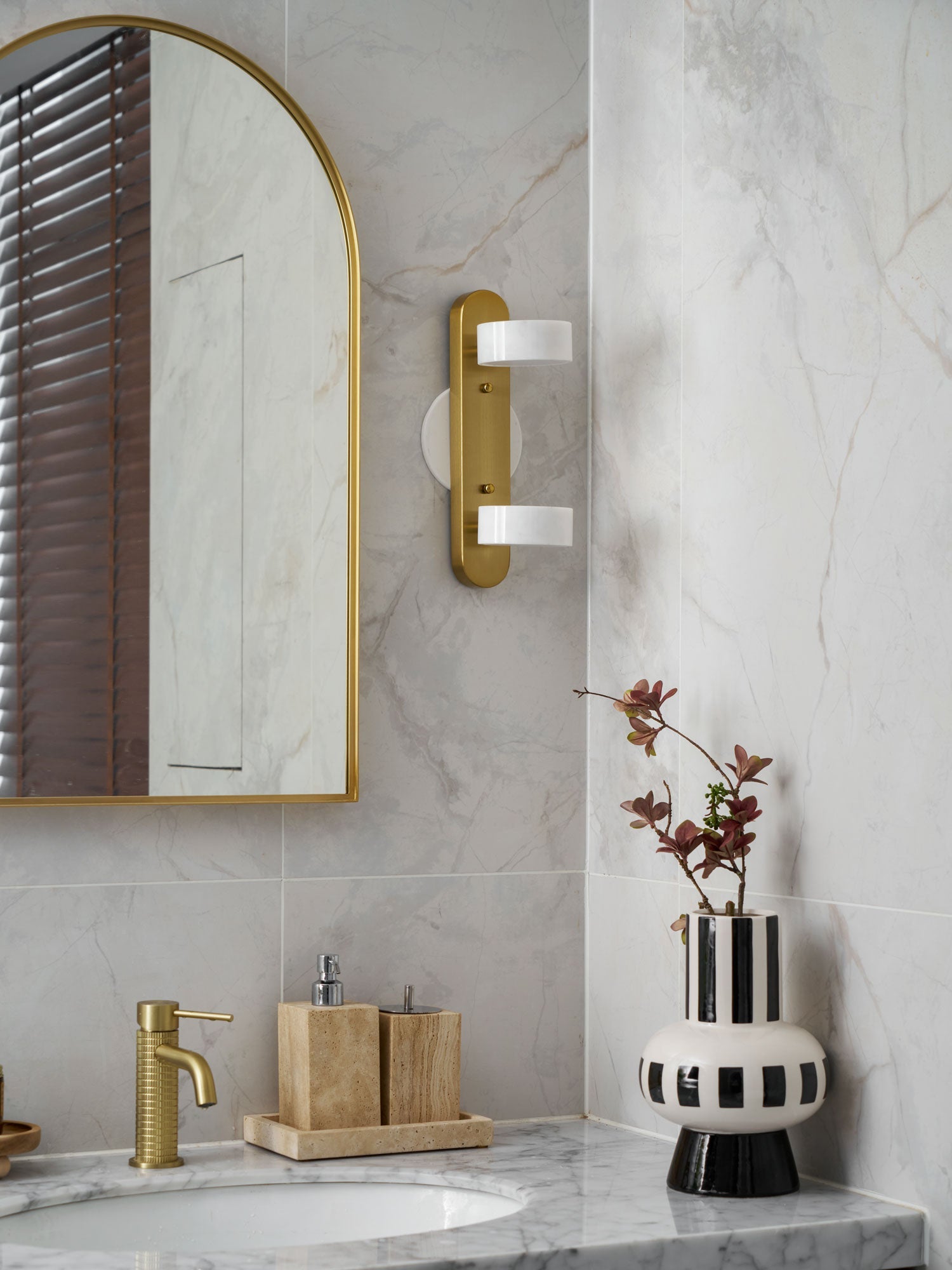 Melpomene - Travertine and Marble Vanity Light