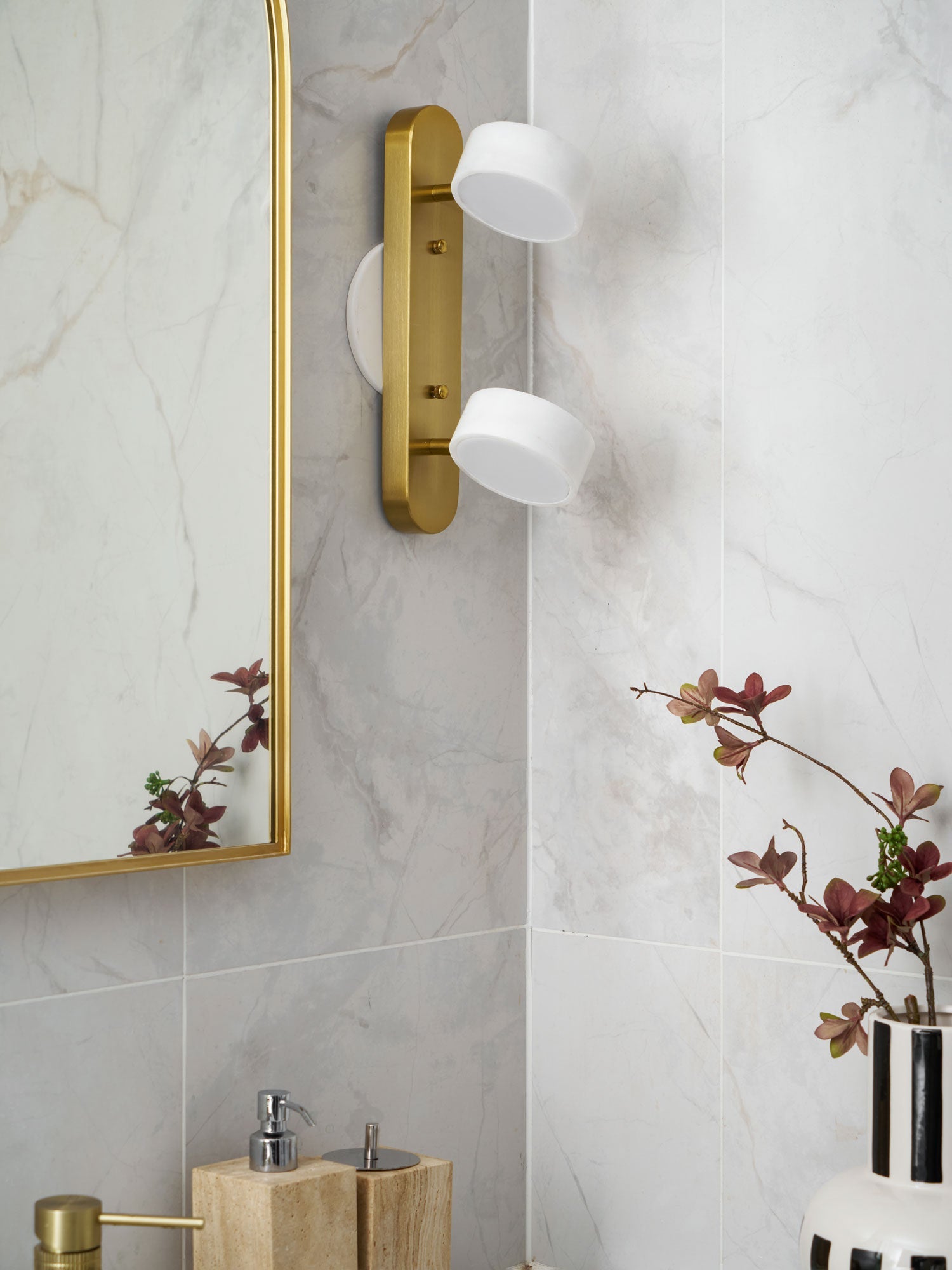 Melpomene - Travertine and Marble Vanity Light