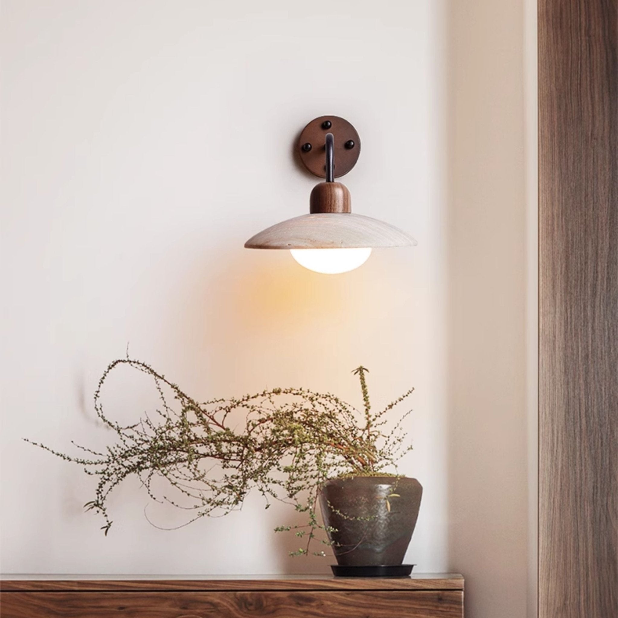 Helios - Travertine Dome Wall Light
