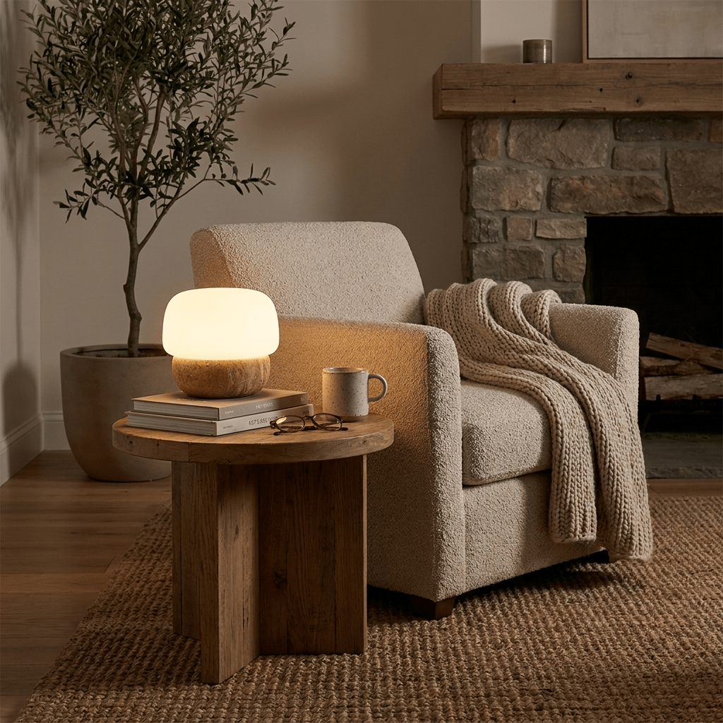 Pasithea - Travertine and Glass Table Lamp