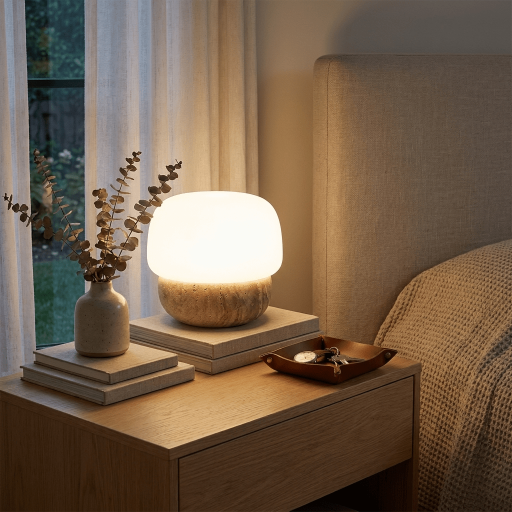 Pasithea - Travertine and Glass Table Lamp