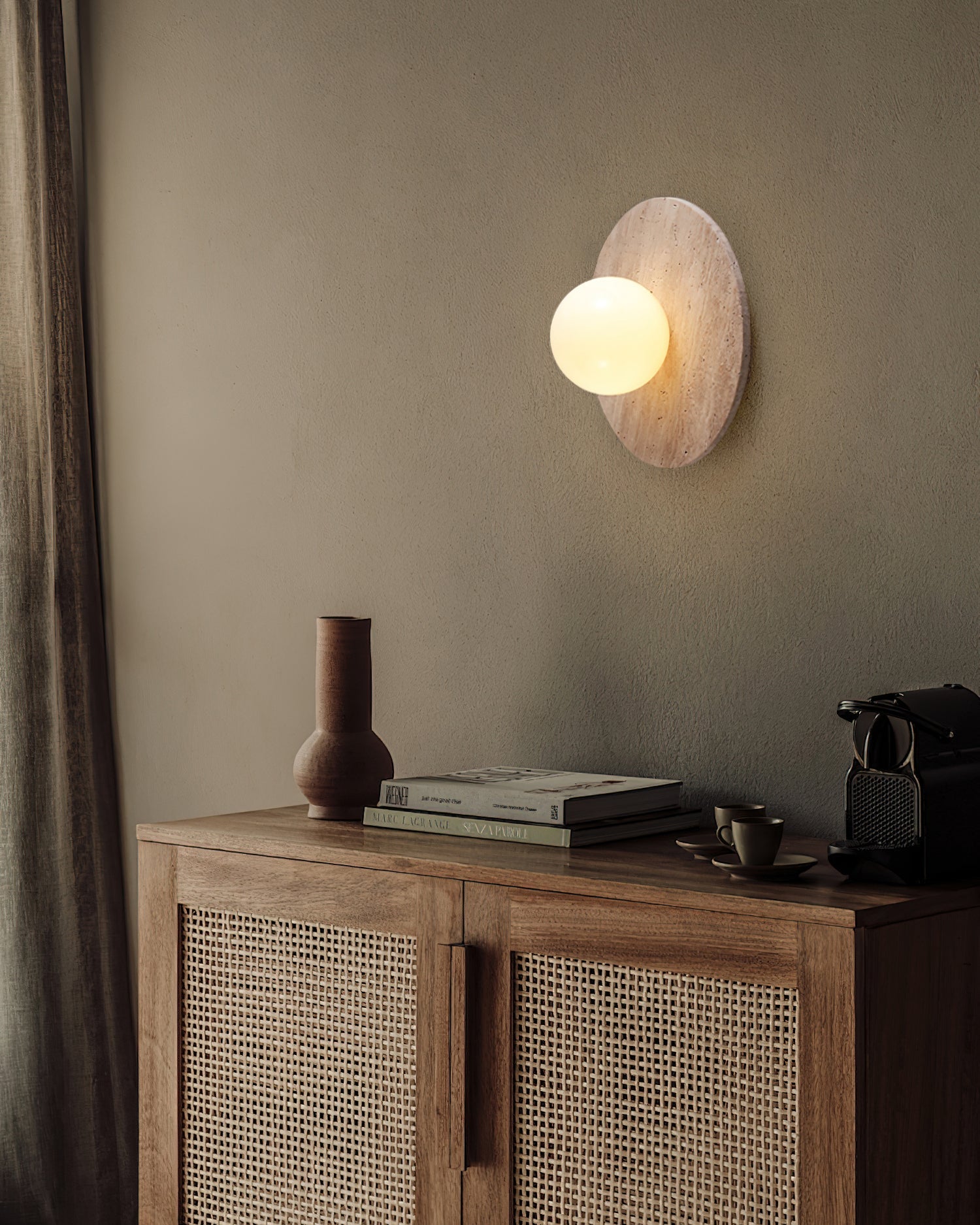 Mamie Travertine and Glass Globe Wall Light – detail 8