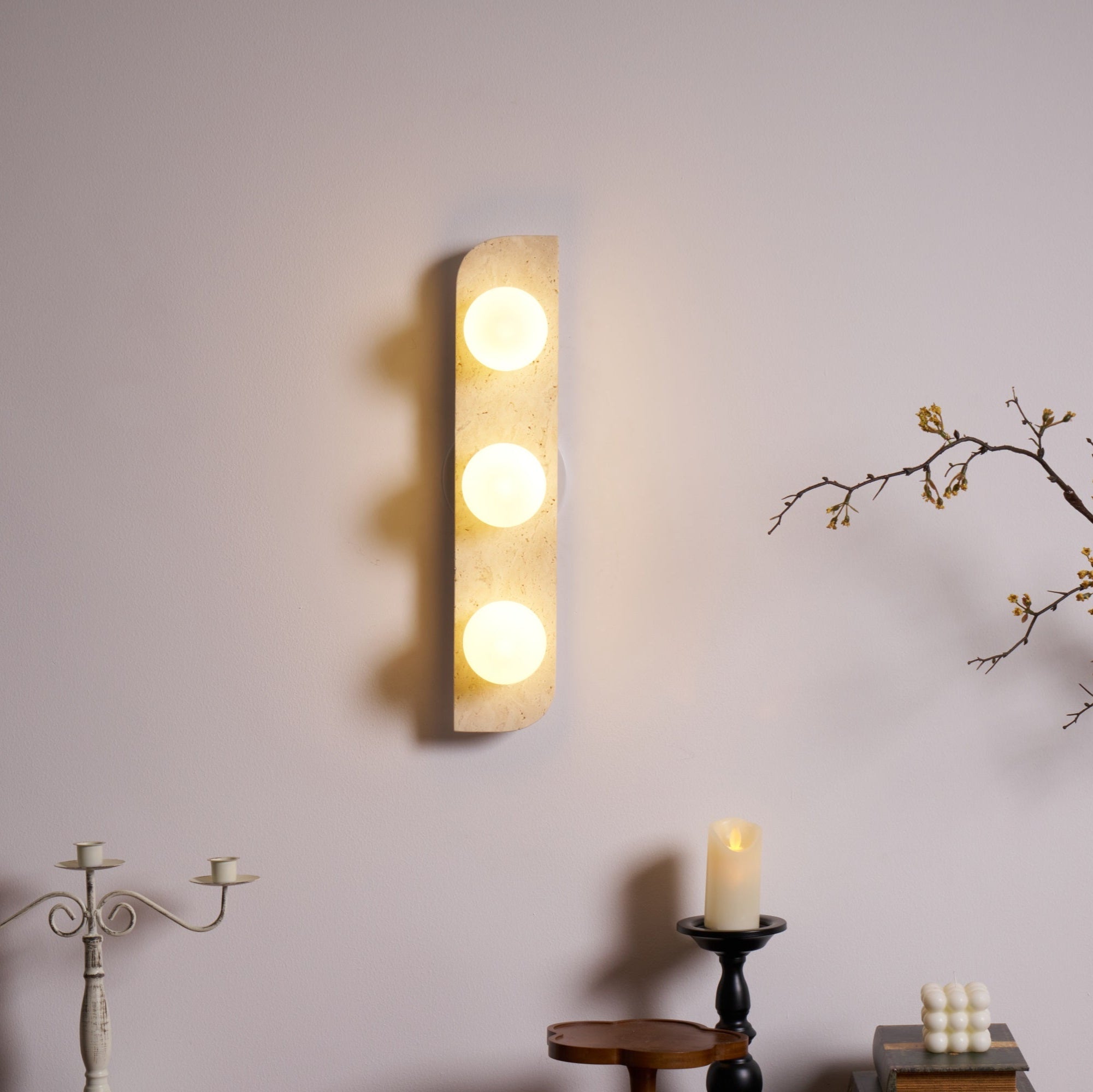 Glauke - Travertine and Glass Globe Plug-In Light