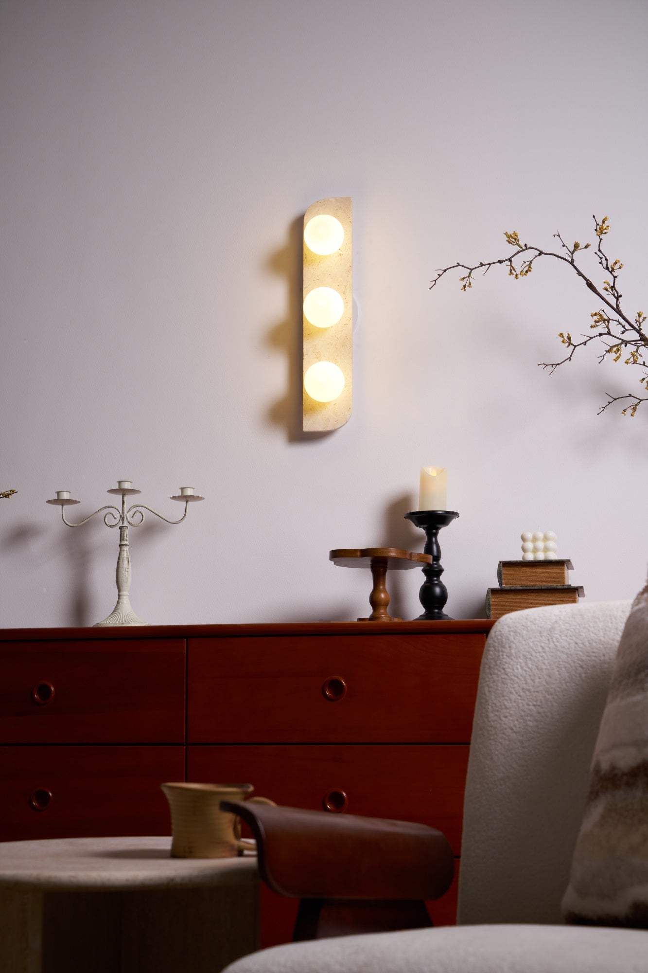 Phaidra - Globe Travertine Wall Light