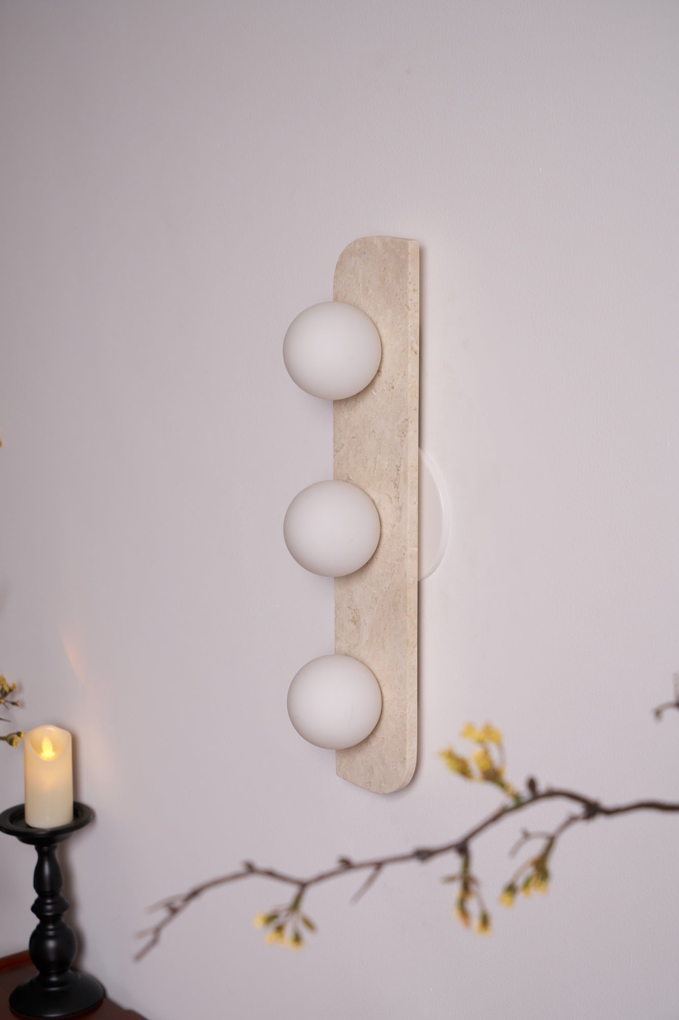 Glauke - Travertine and Glass Globe Plug-In Light