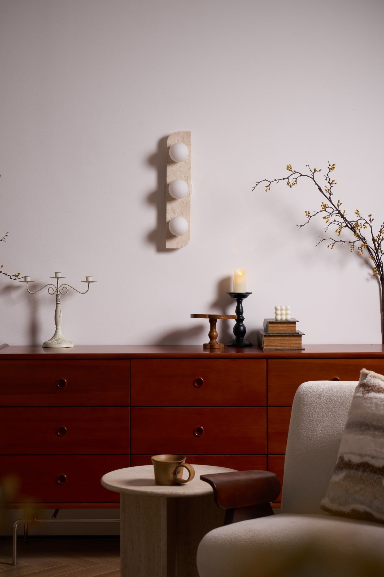 Glauke - Travertine and Glass Globe Plug-In Light