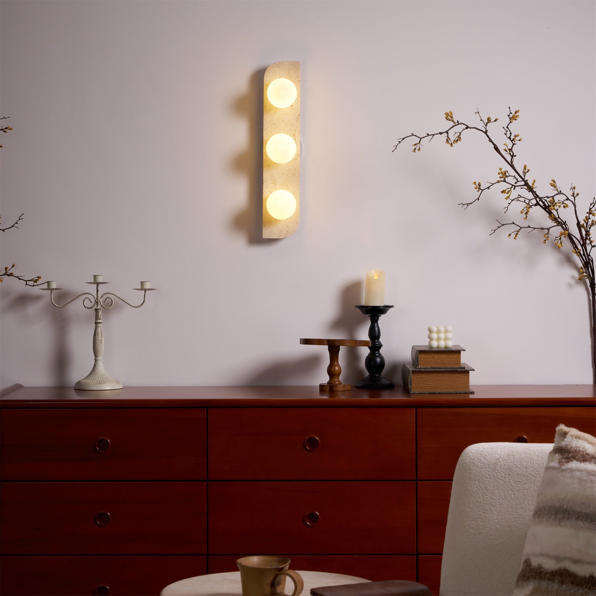 Glauke - Travertine and Glass Globe Plug-In Light