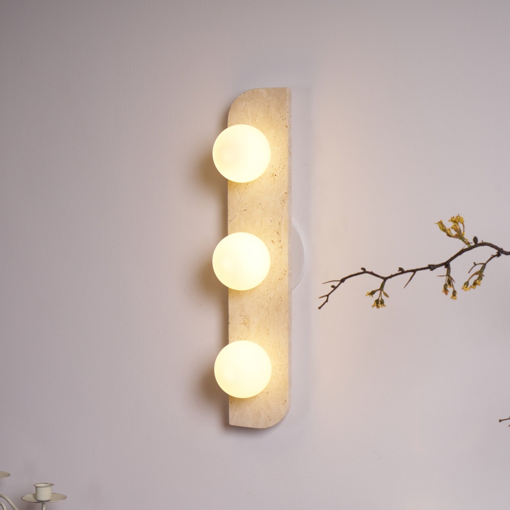Glauke - Travertine and Glass Globe Plug-In Light