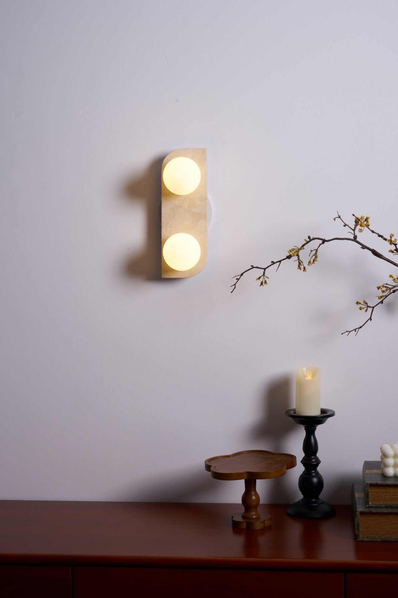 Glauke - Travertine and Glass Globe Plug-In Light