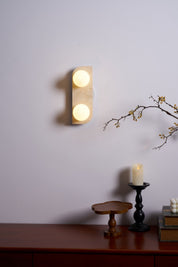 Glauke - Travertine and Glass Globe Plug-In Light
