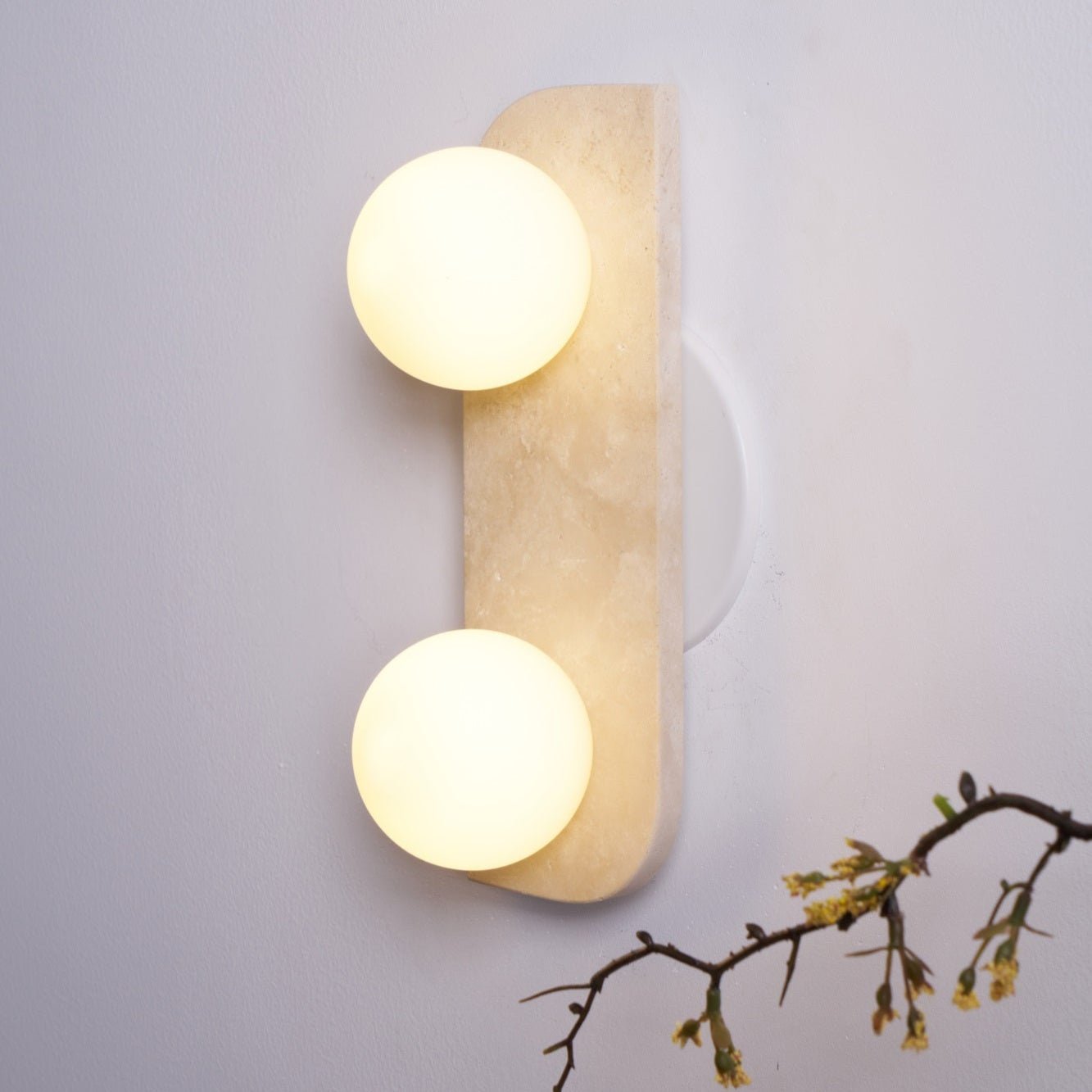 Glauke - Travertine and Glass Globe Plug-In Light