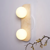 Glauke - Travertine and Glass Globe Plug-In Light