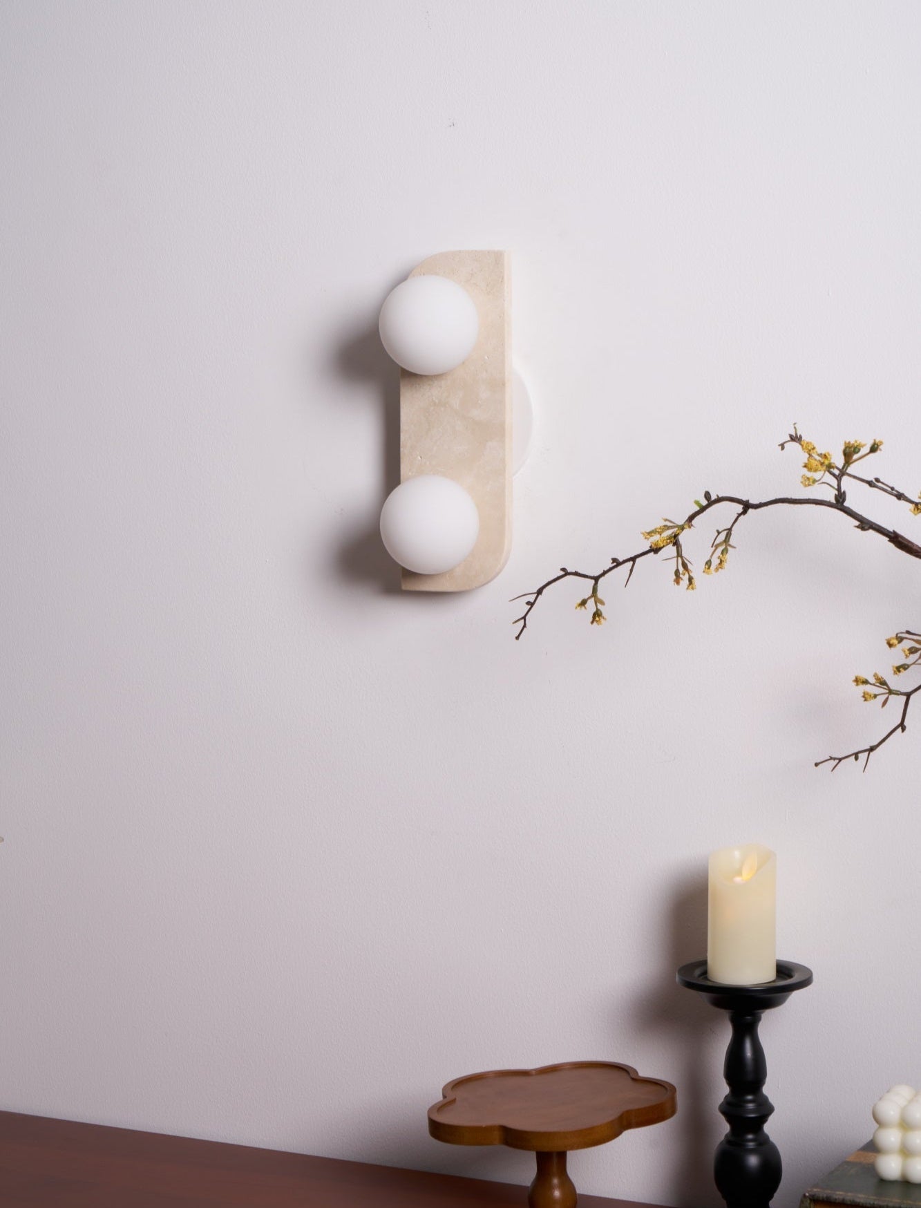Glauke - Travertine and Glass Globe Plug-In Light