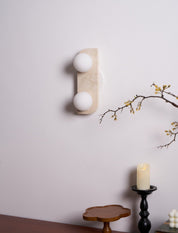 Glauke - Travertine and Glass Globe Plug-In Light