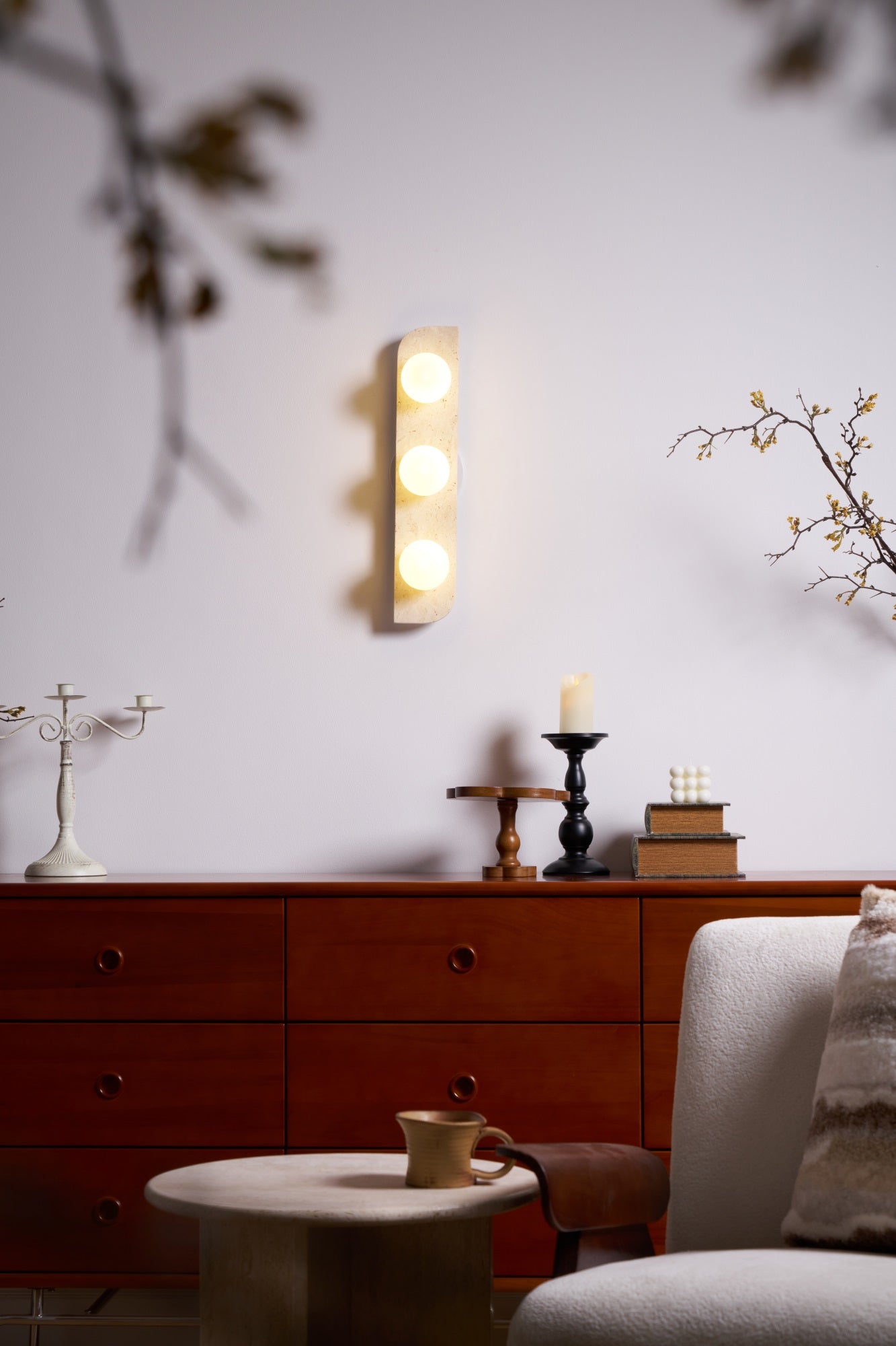 Glauke - Travertine and Glass Globe Plug-In Light