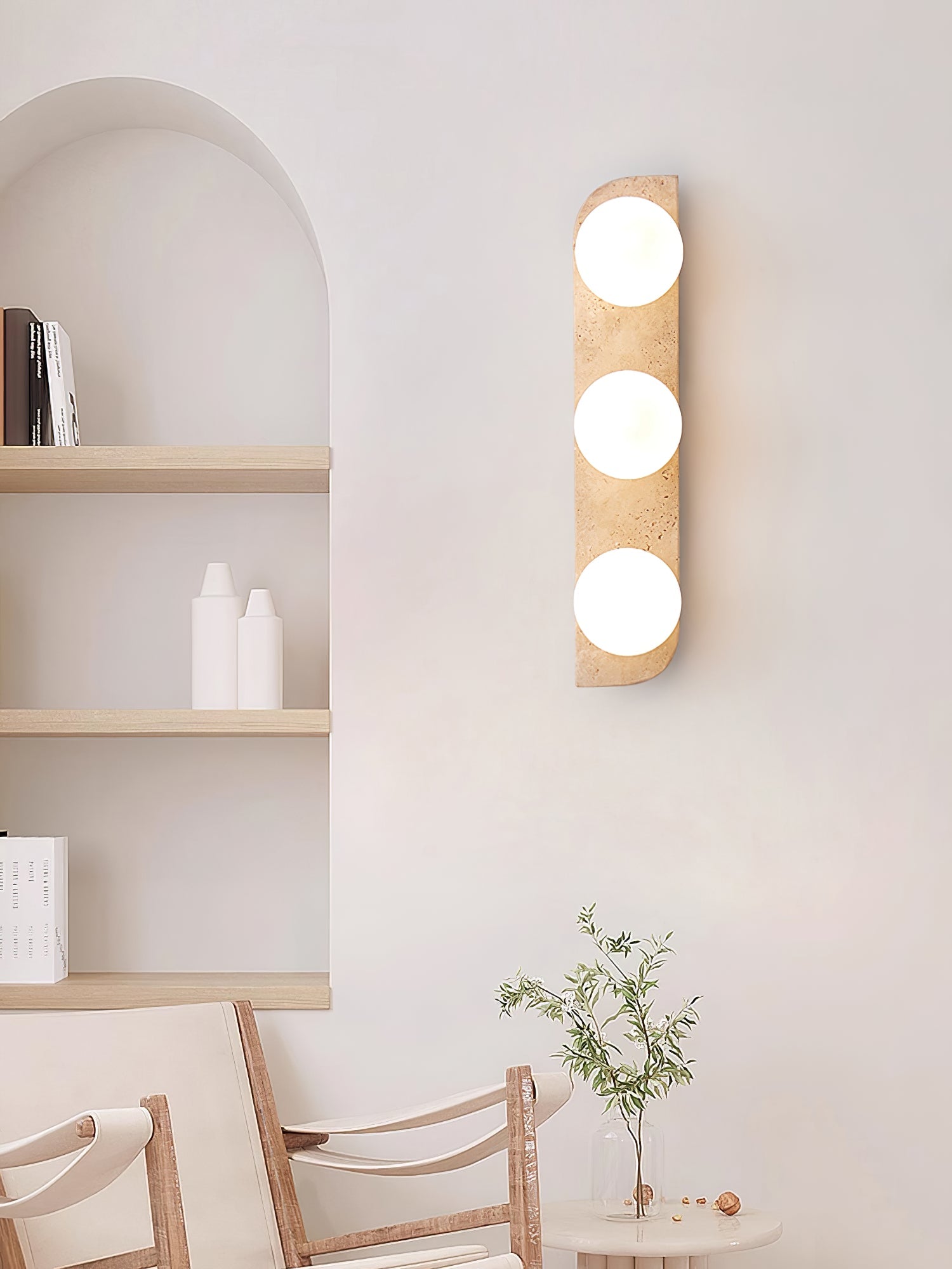 Glauke - Travertine and Glass Globe Plug-In Light