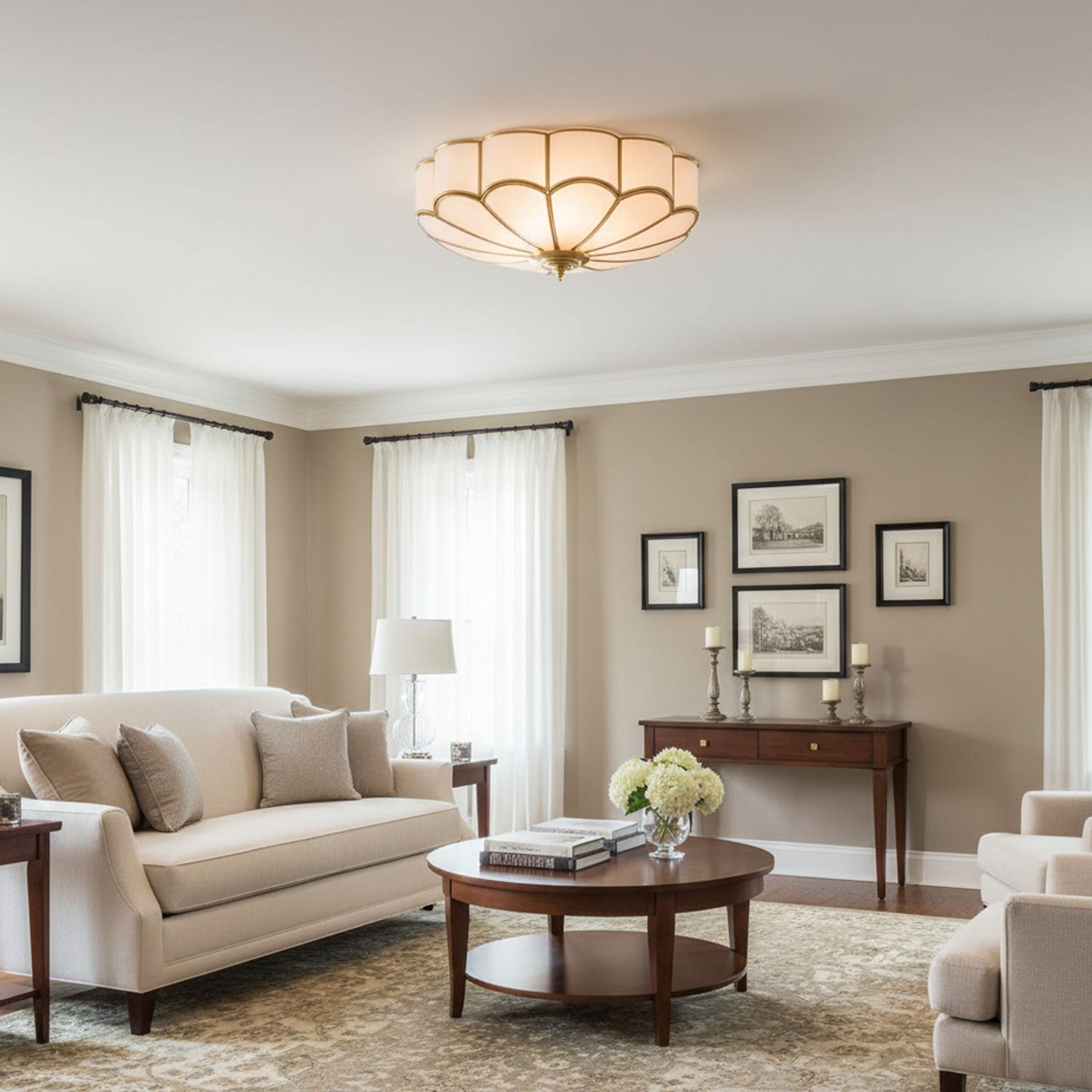 Antheia - Brass and Frosted Glass Ceiling Light