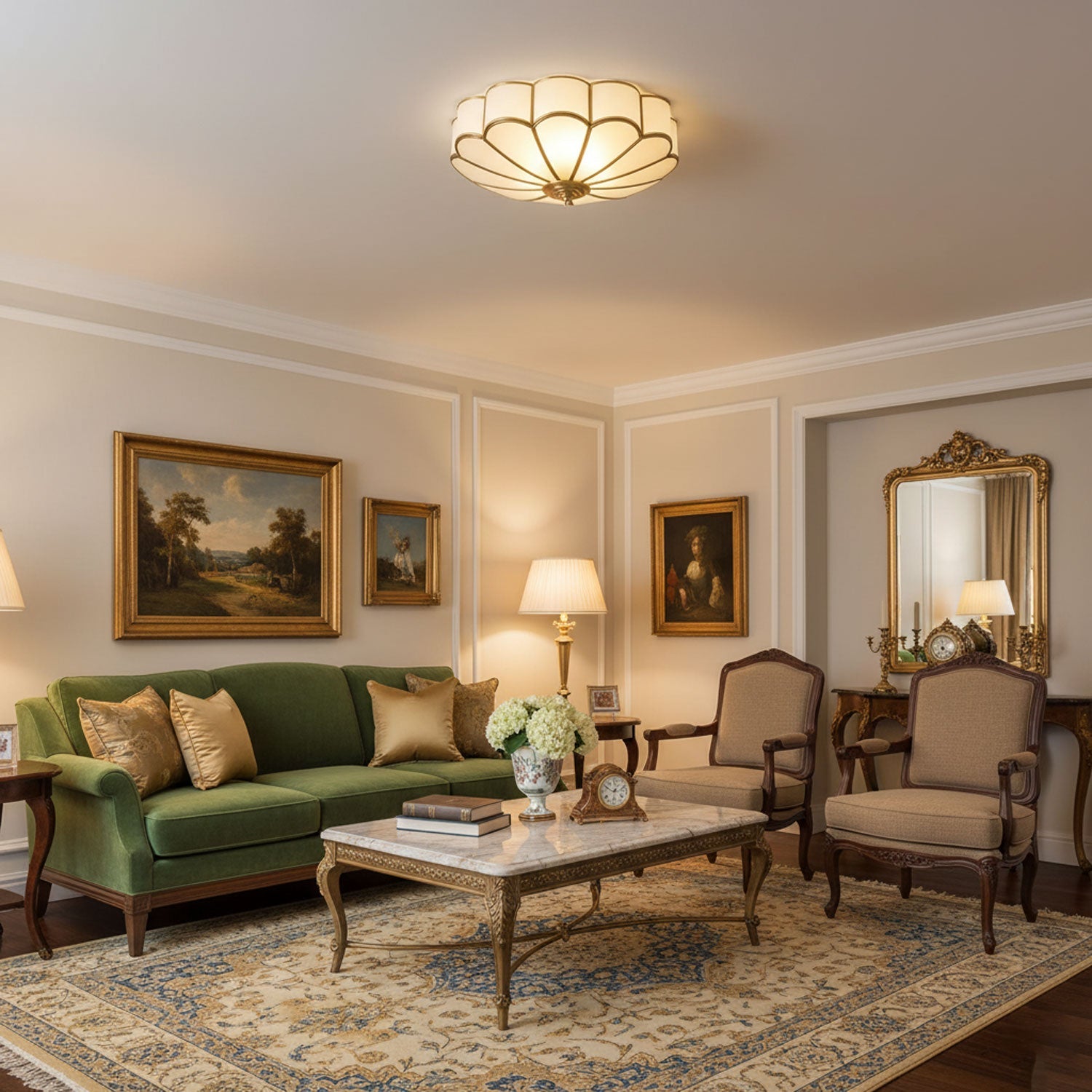 Antheia - Brass and Frosted Glass Ceiling Light