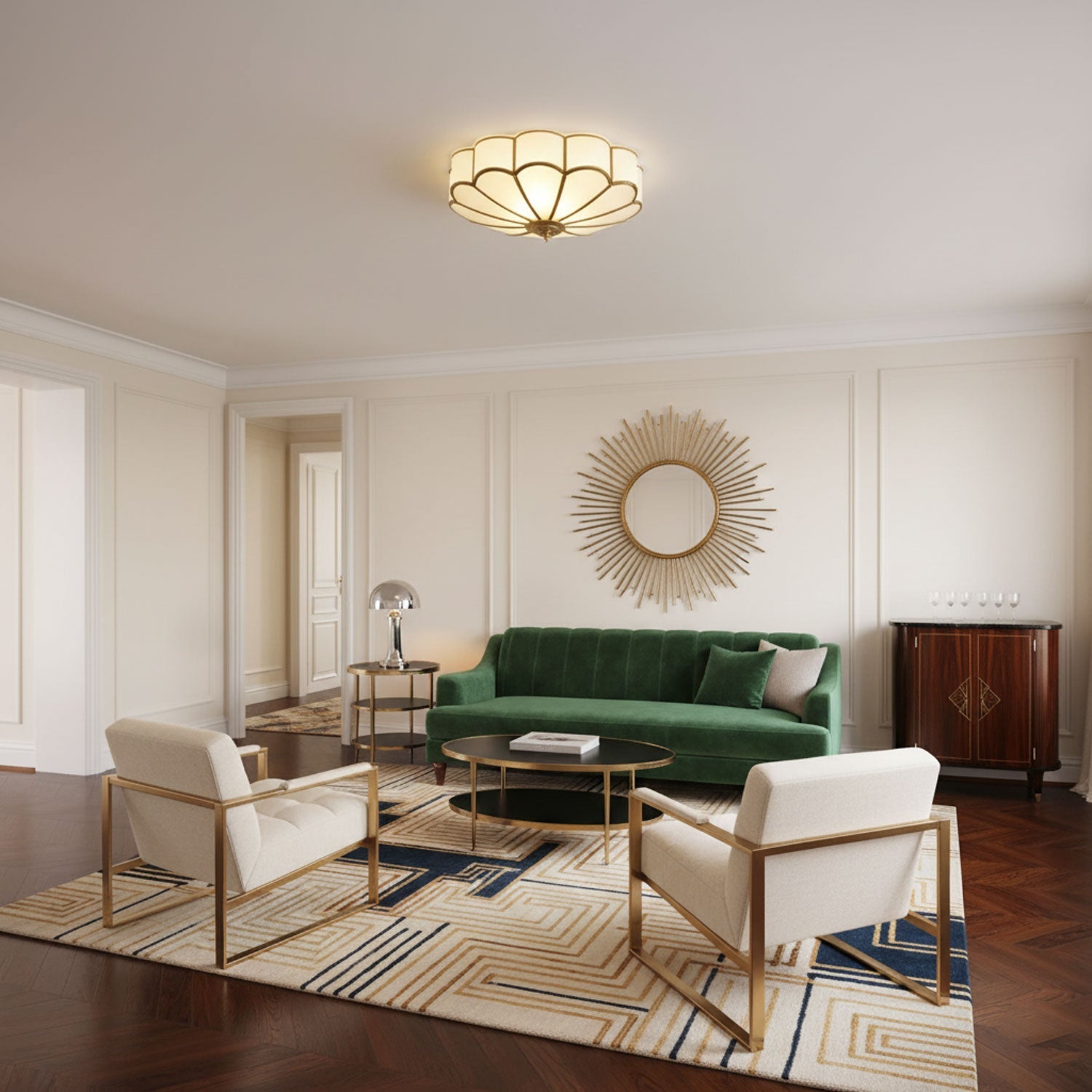 Antheia - Brass and Frosted Glass Ceiling Light